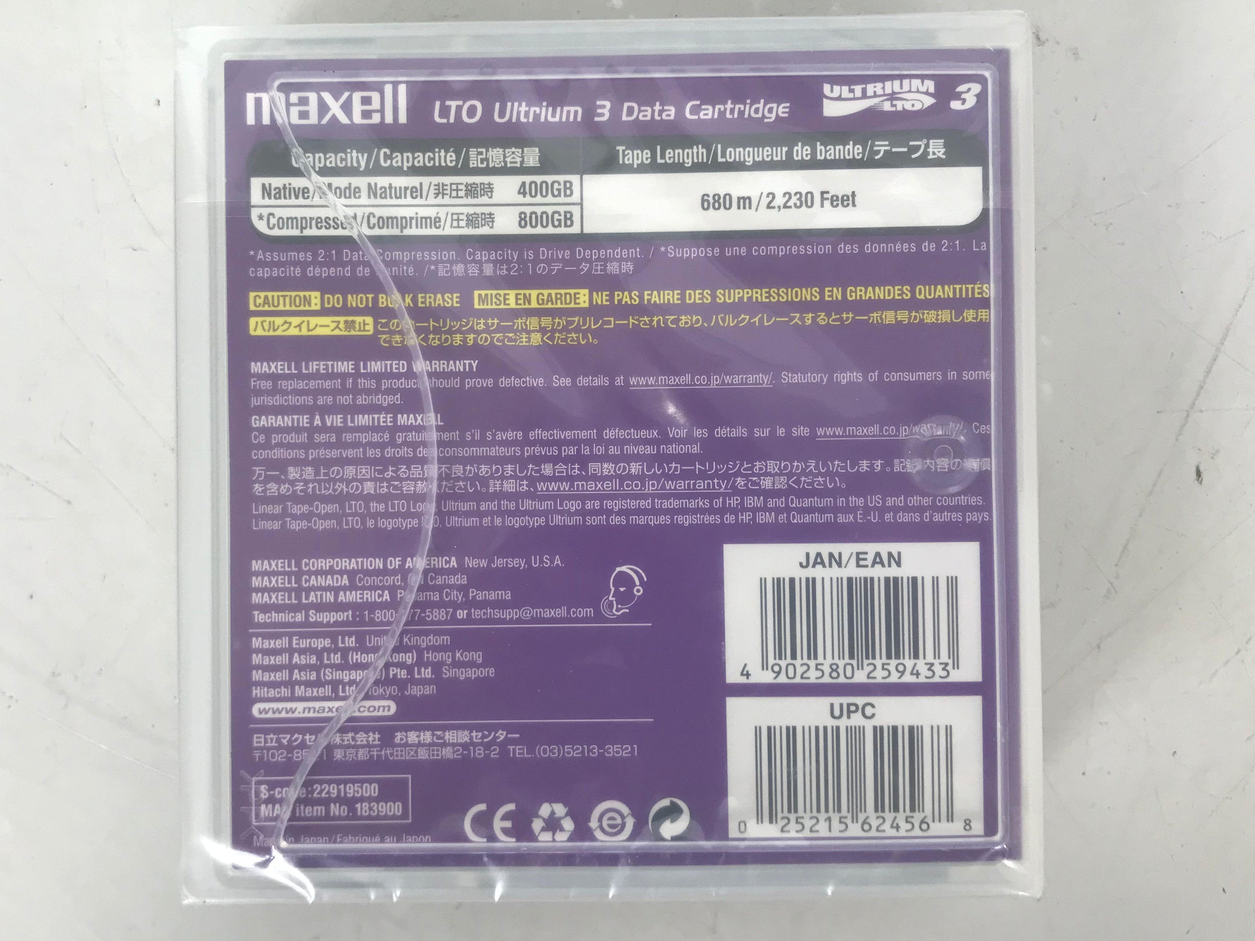 Maxell MAX183900 LTO Ultrium 3 Data Cartridge Tape