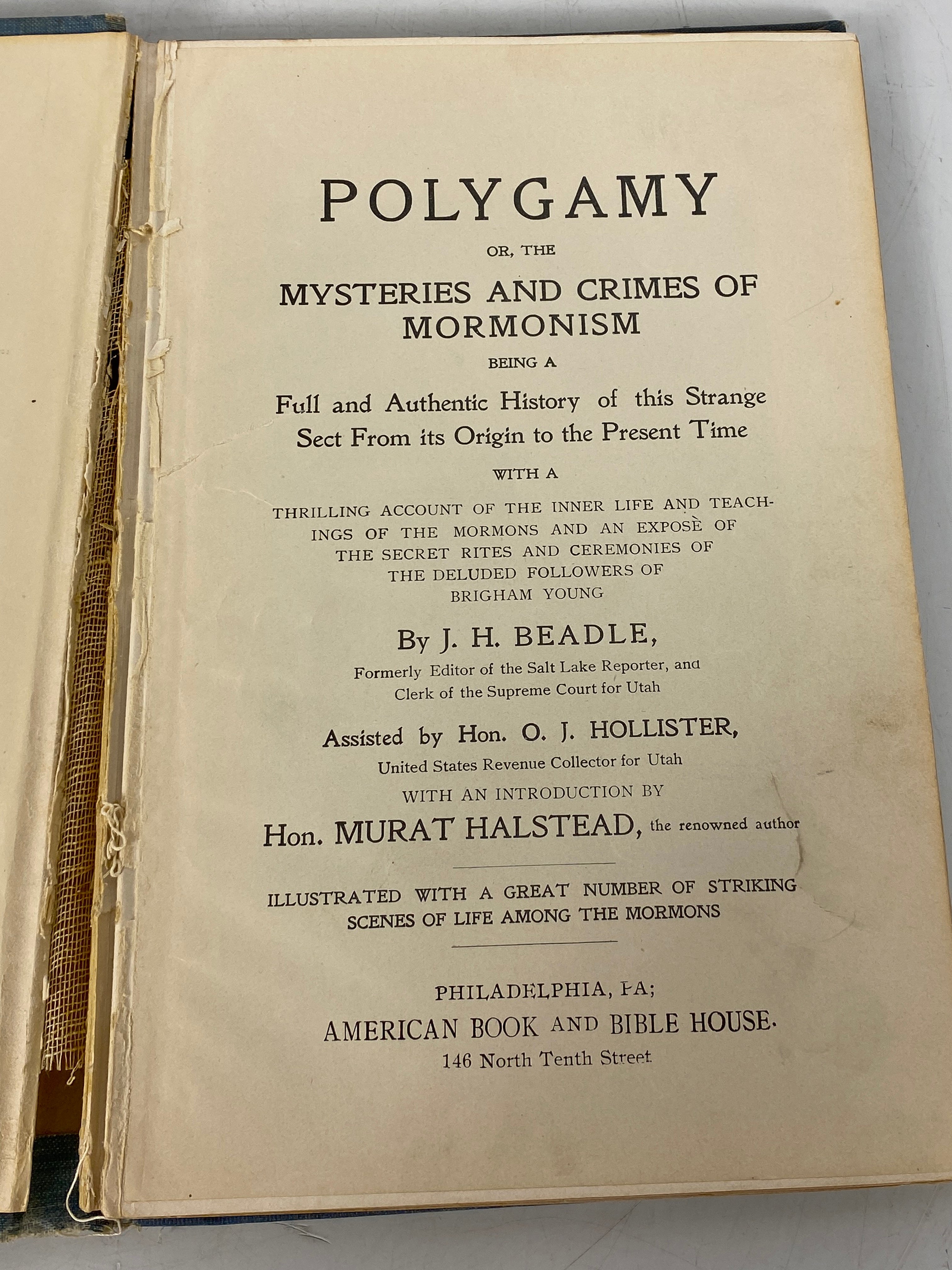 Polygamy or Mysteries & Crimes of Mormonism J.H. Beadle 1904 Antique HC