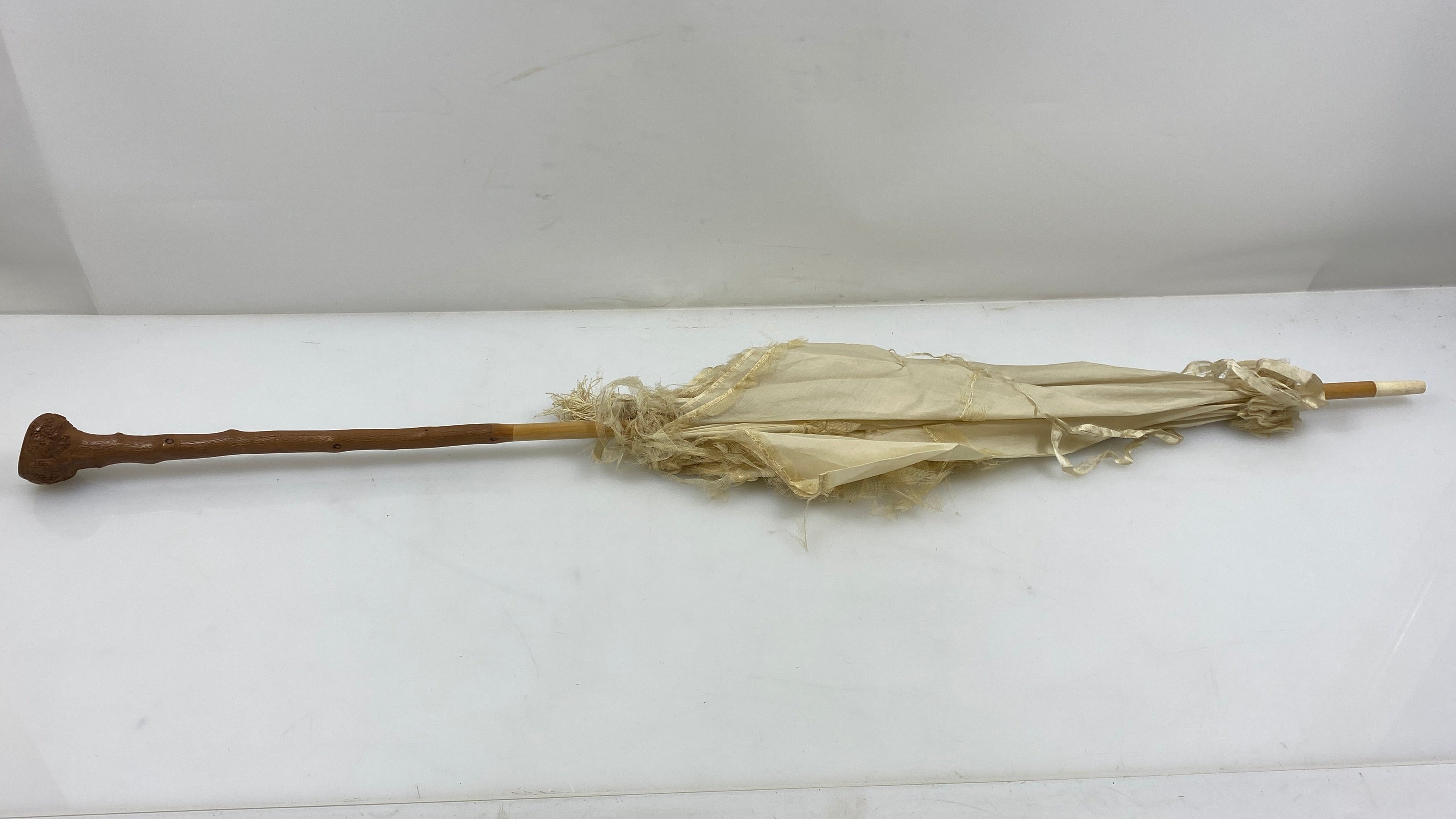 Vintage 1910's White Parasol with Lace Trim