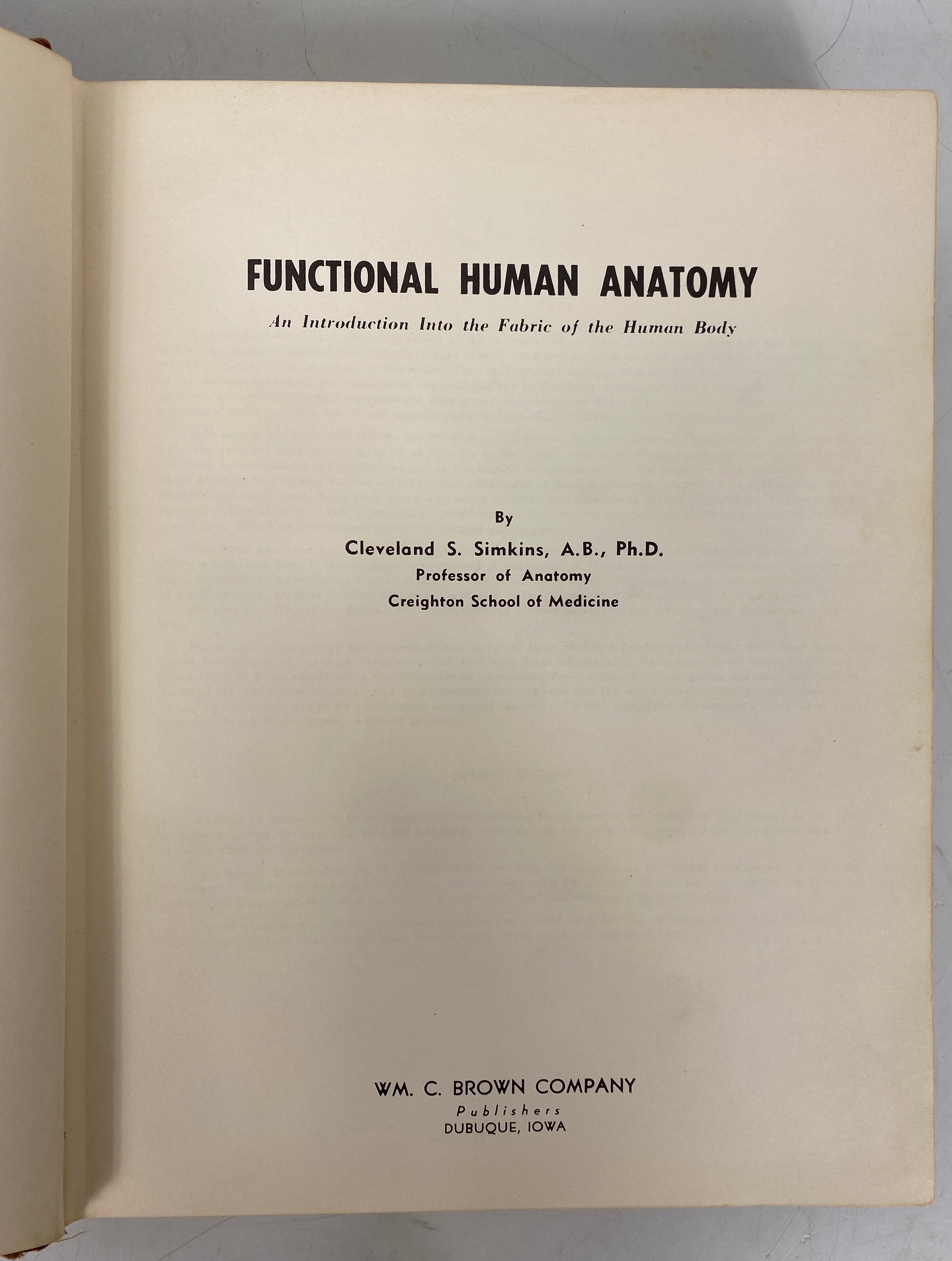 Functional Human Anatomy Cleveland Simkins 1949 Text Ex-Library HC