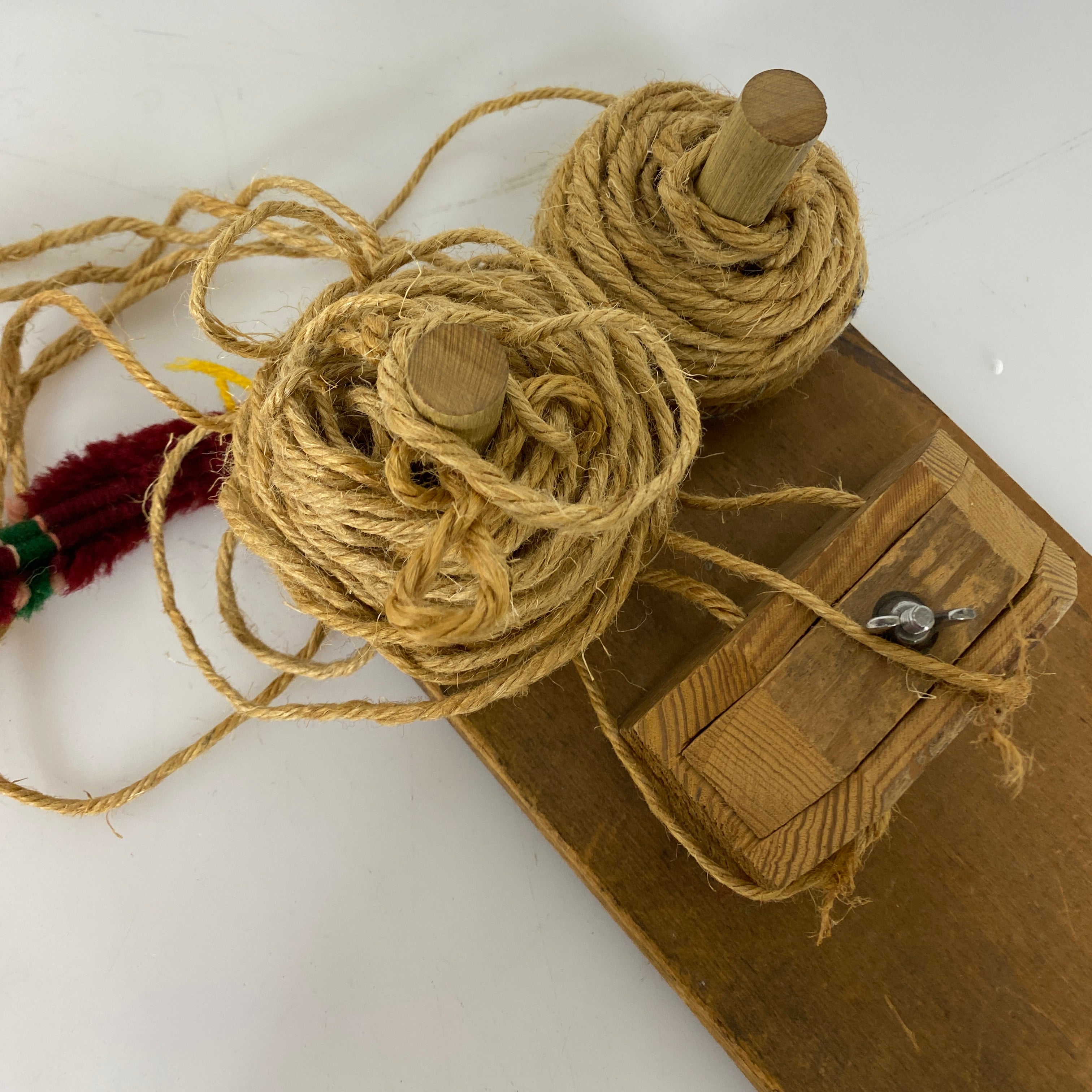 Vintage Wooden Loom with Half-Finished Rug