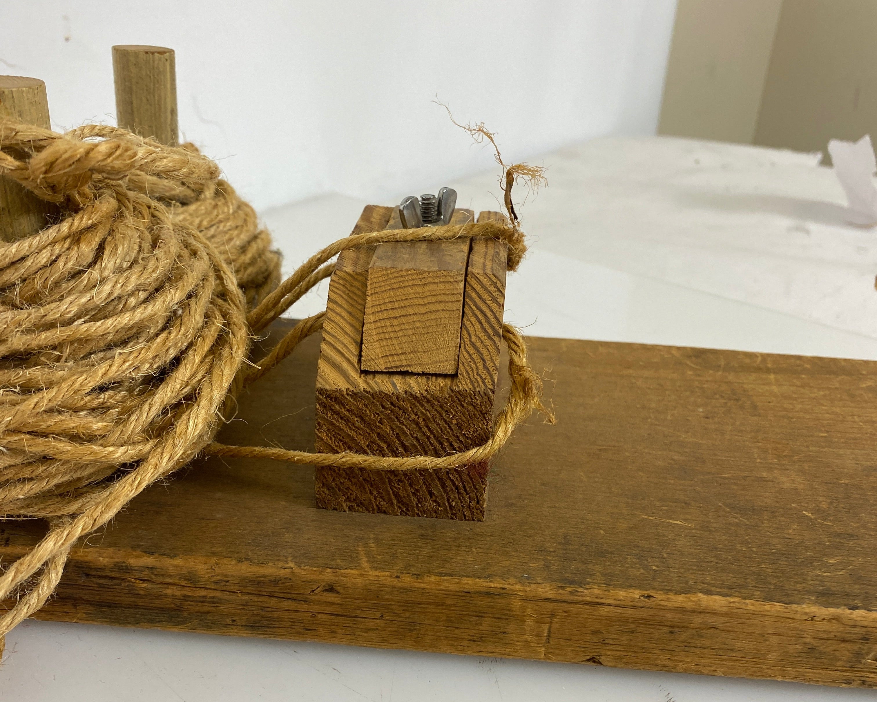 Vintage Wooden Loom with Half-Finished Rug