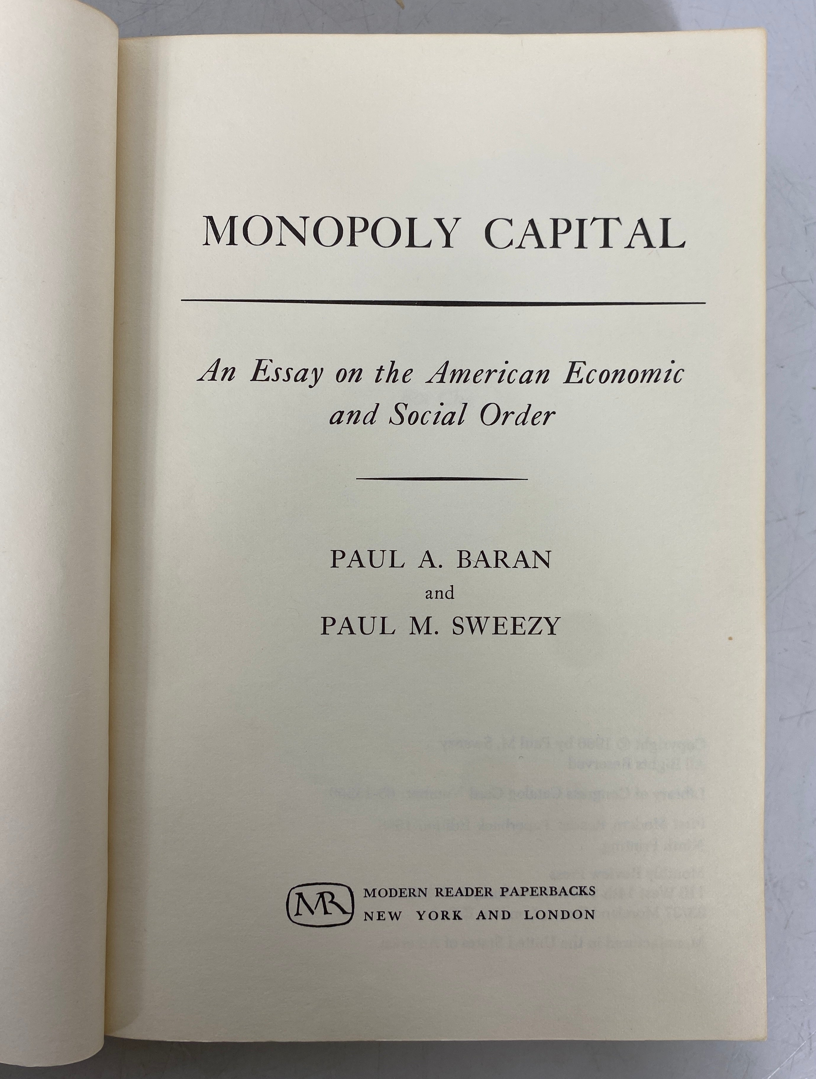 Monopoly Capital by Baran/Sweezy Economic & Social Order 1968 Vintage SC