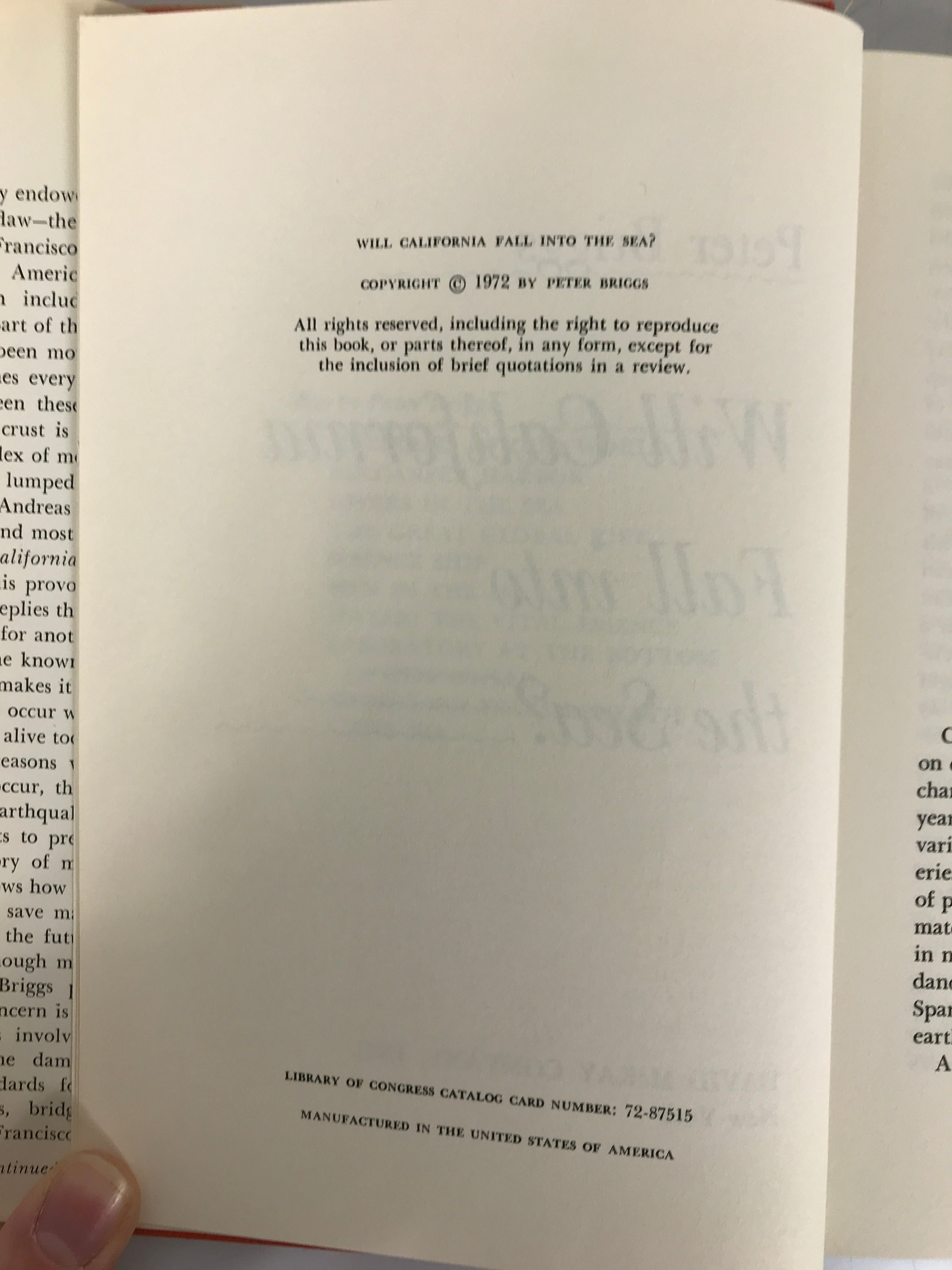 Will California Fall Into the Sea? by Peter Briggs 1972 HC DJ