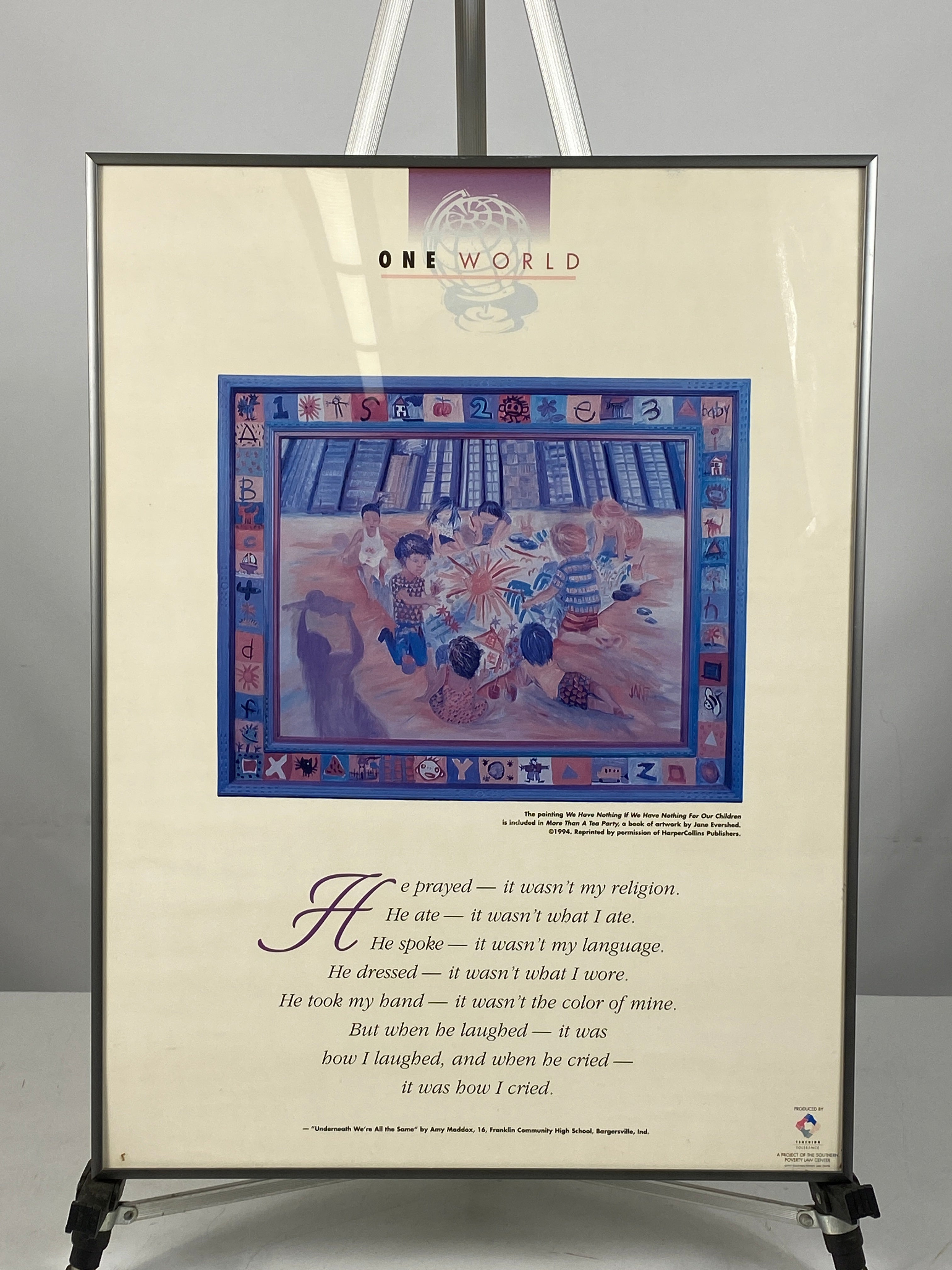 Framed 1997 One World Poster "We Have Nothing If We Have Nothing For Our Children" 24x18