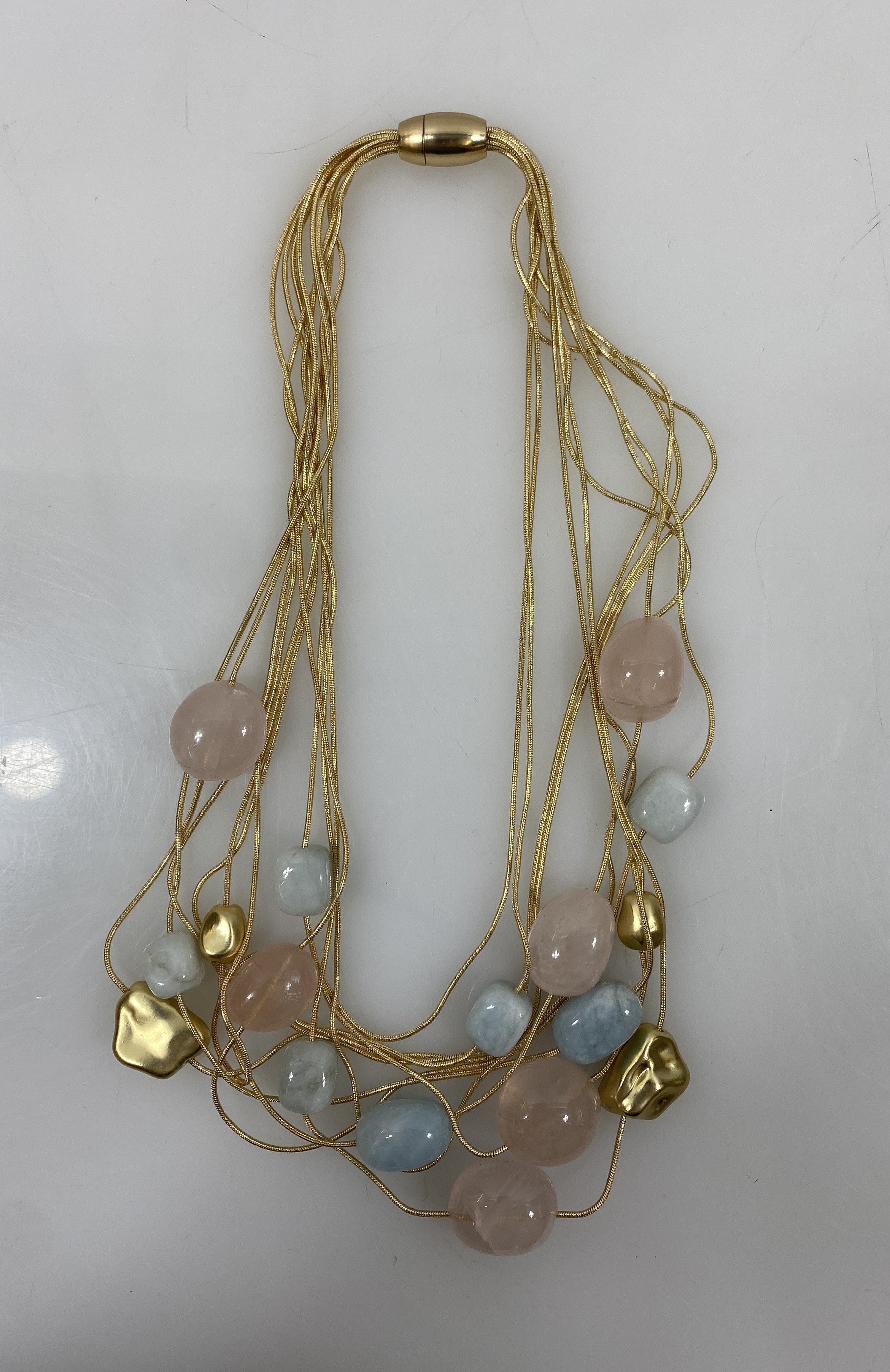 Gold Spring Wire Stone Beaded Clasp Necklace