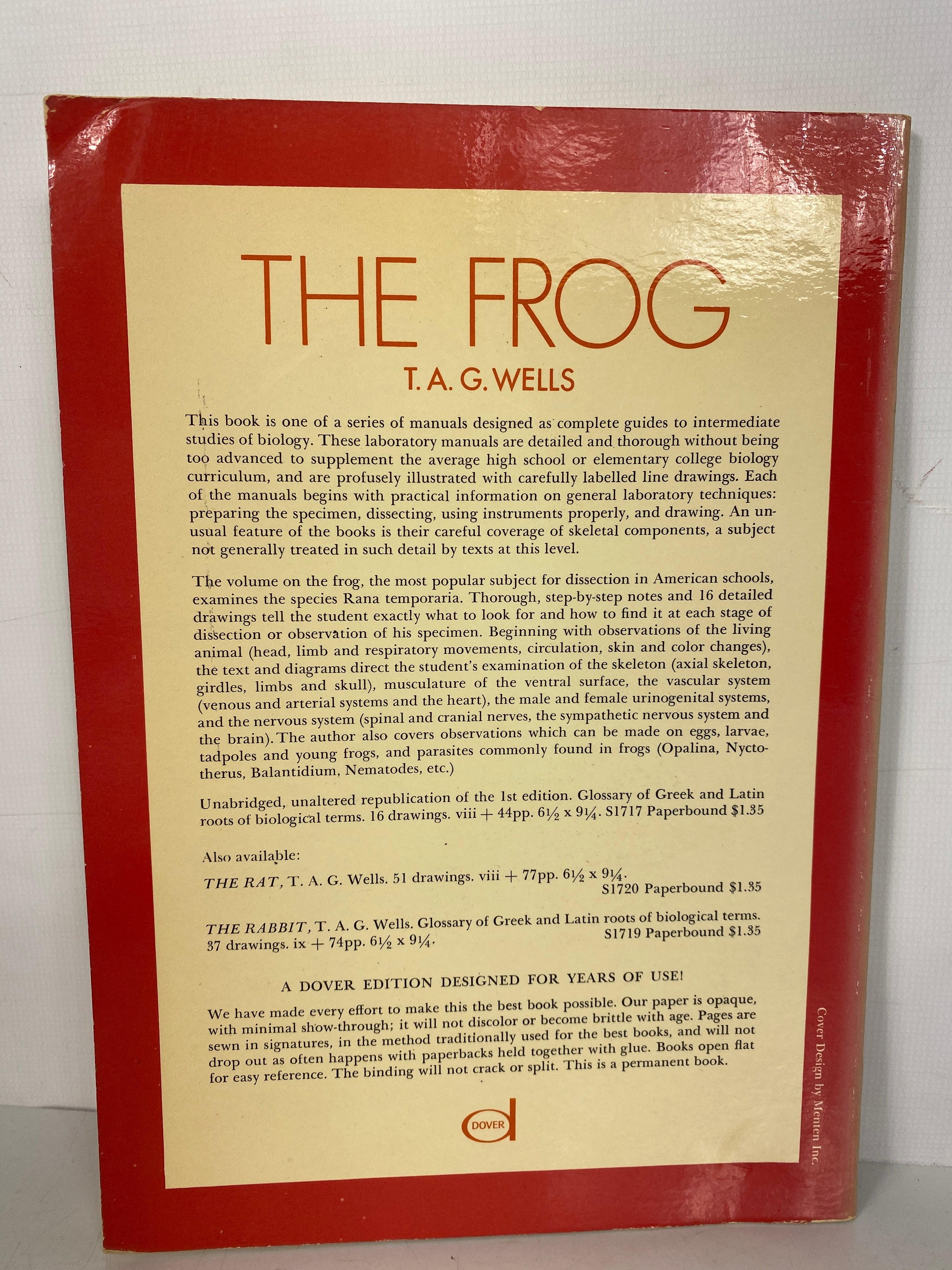 The Frog by T.A.G. Wells A Dissection Manual 1968 Vintage SC