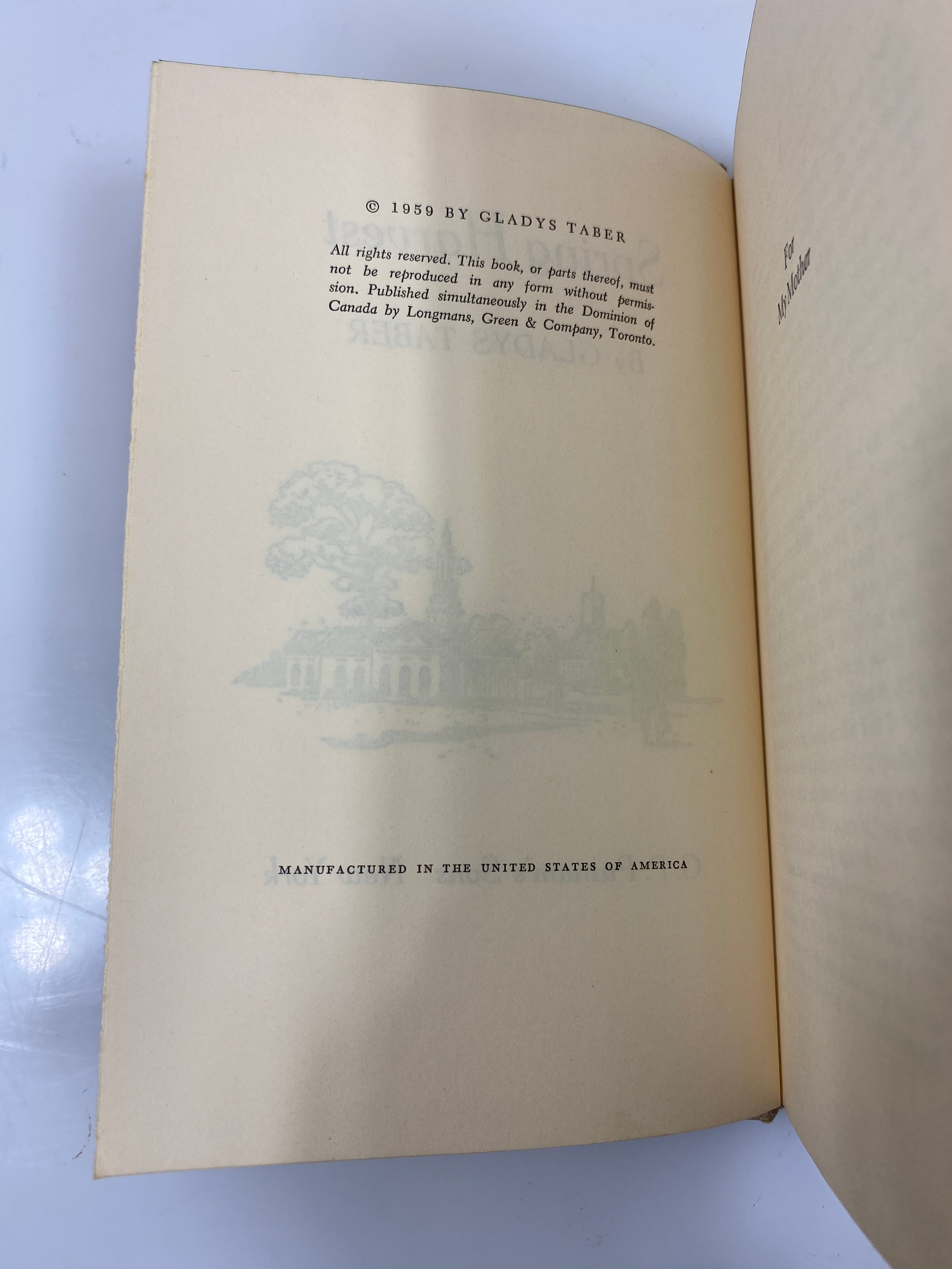Spring Harvest by Gladys Taber GP Putnam's Sons 1959 HCDJ