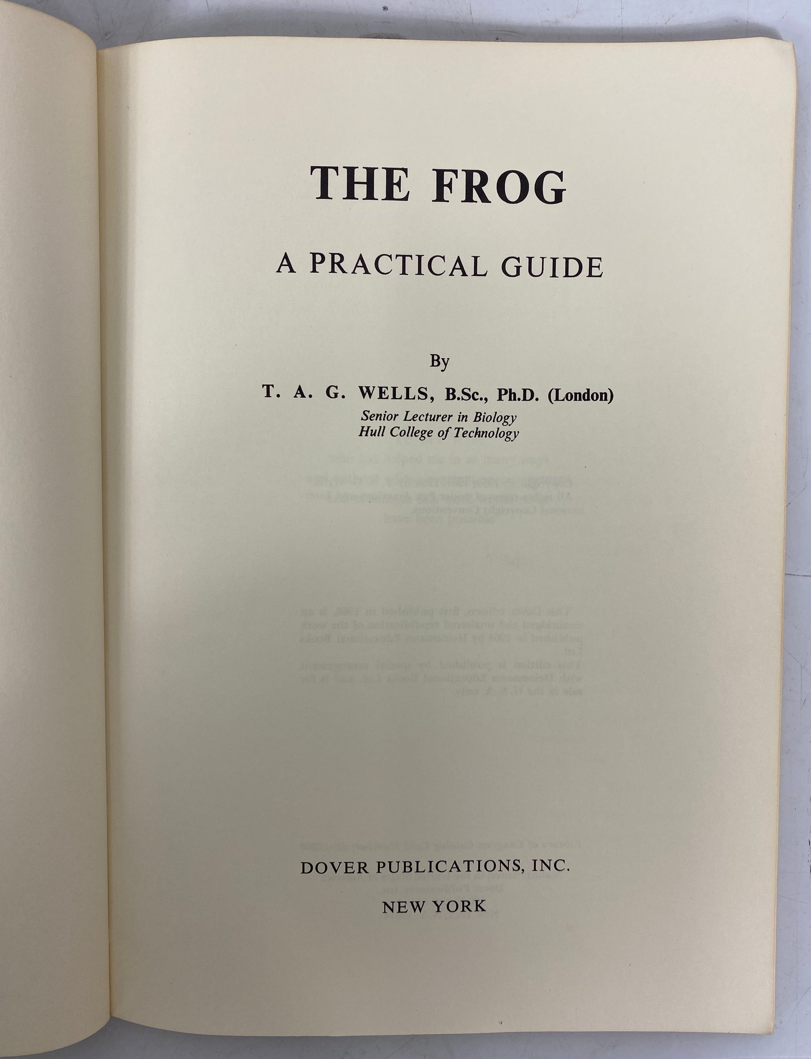 The Frog by T.A.G. Wells A Dissection Manual 1968 Vintage SC