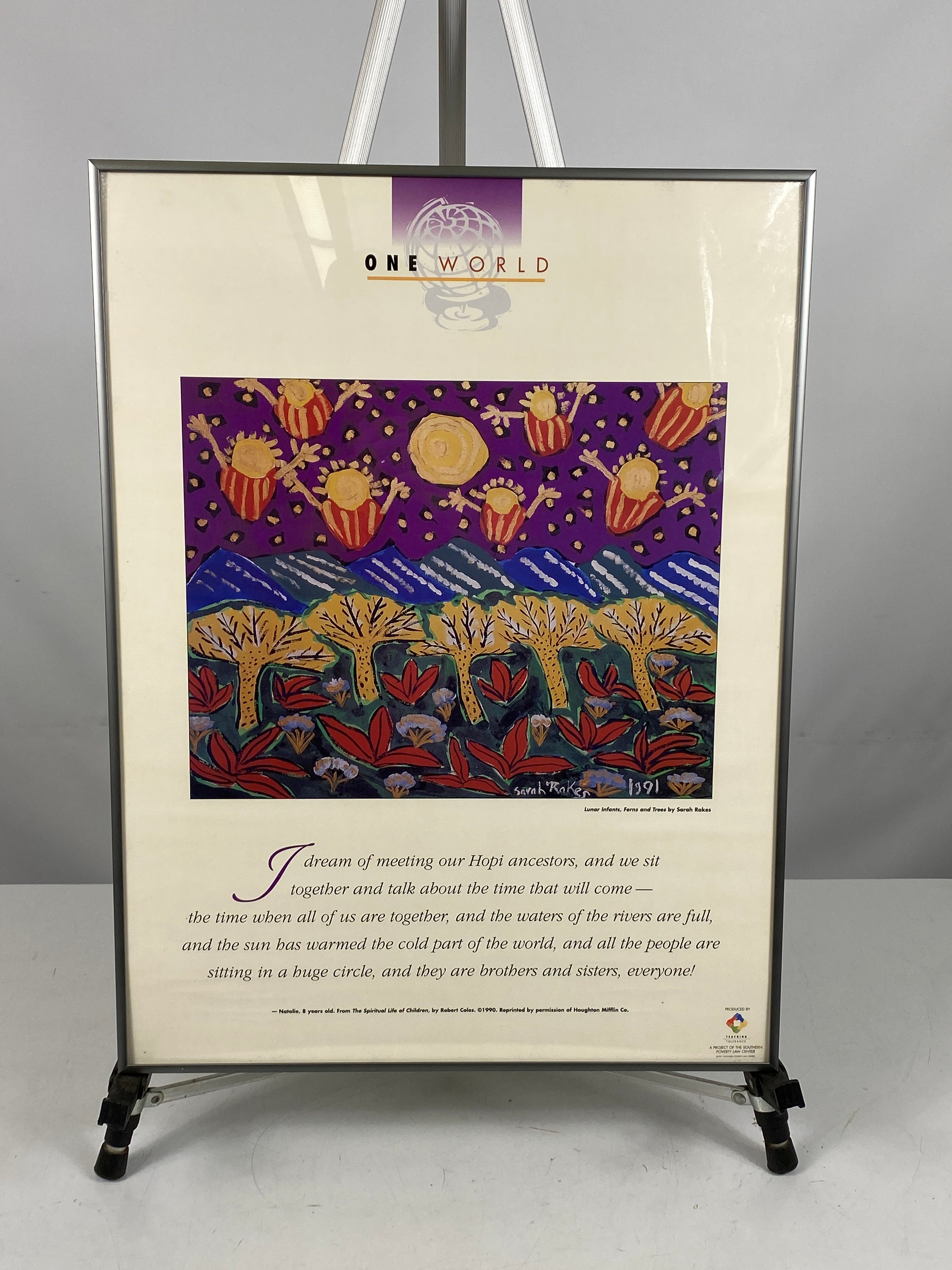 Framed 1997 One World Poster "Lunar Infants, Ferns and Trees" 24x18