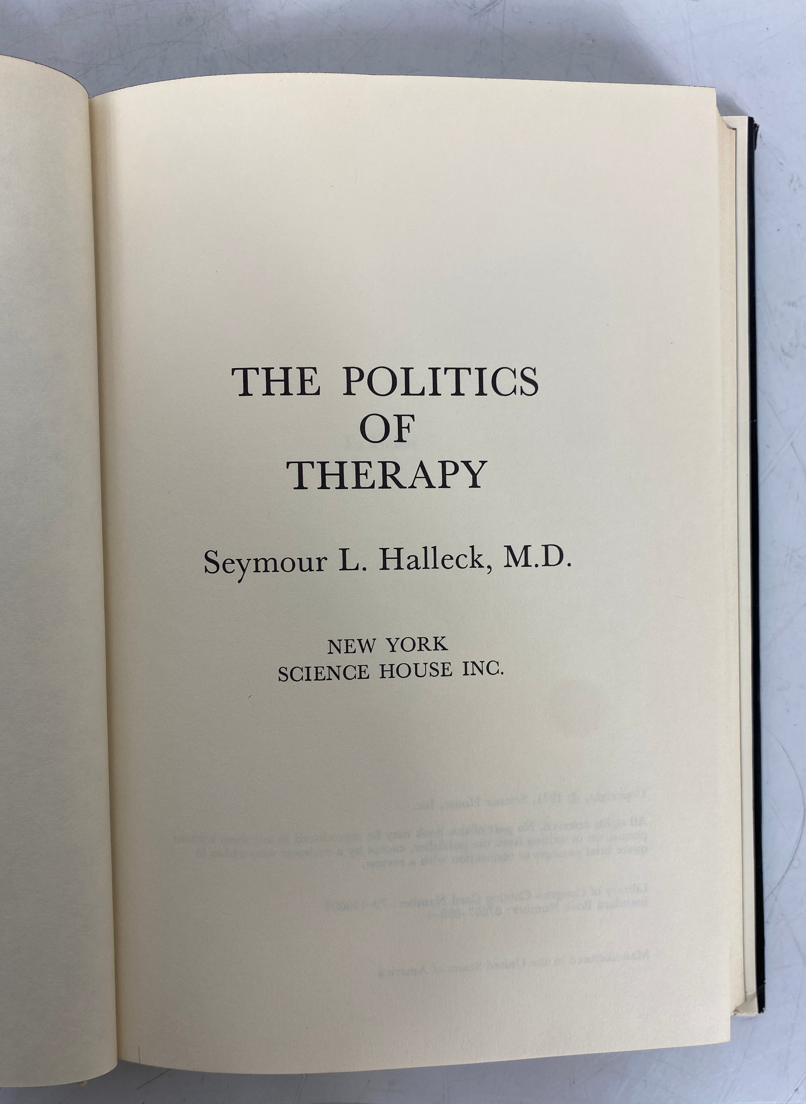 The Politics of Therapy Seymour Halleck 1971 Vintage HC DJ