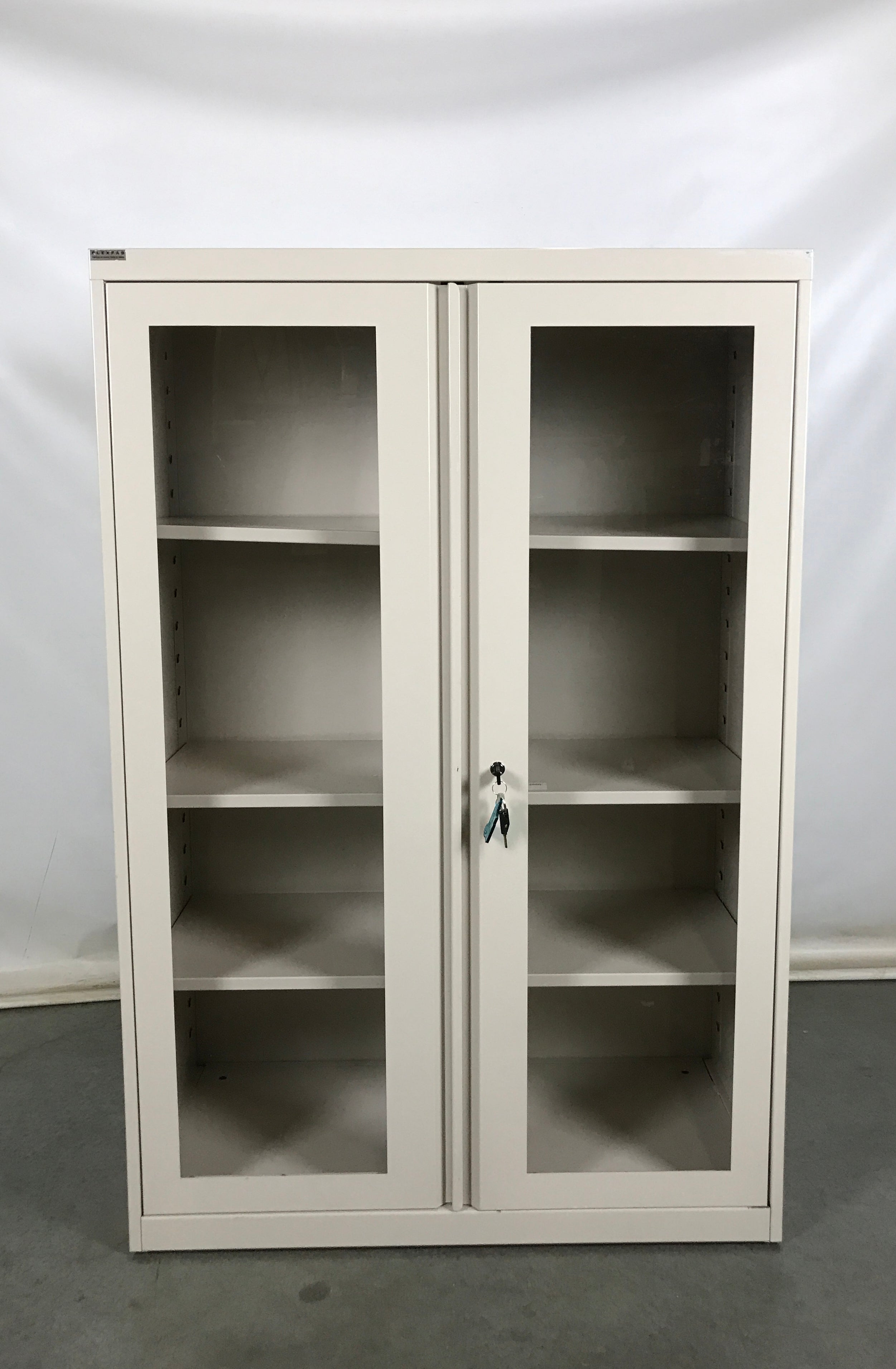 FlexFab Beige Metal Cabinet with Glass Doors