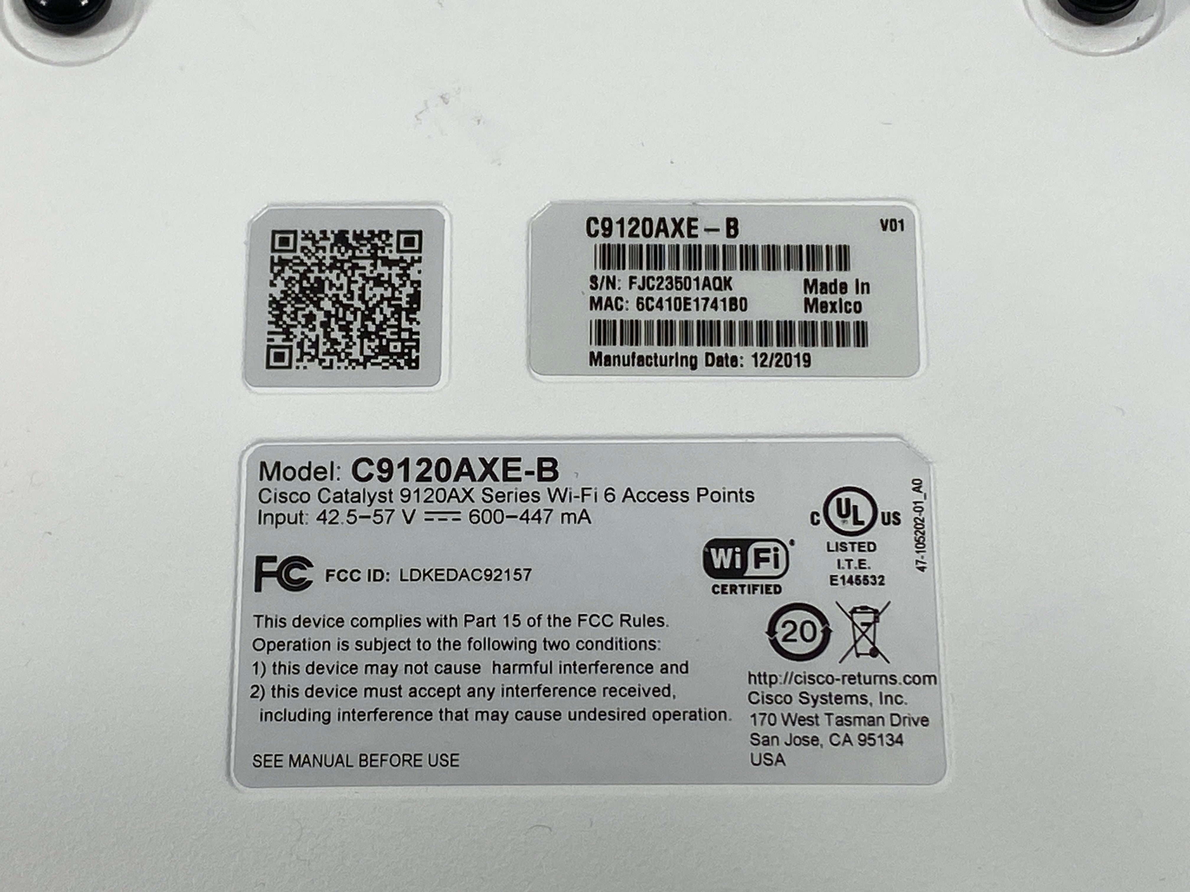 Cisco Catalyst 9120AXE-B Dual Band 802.11ax Wireless Access Point