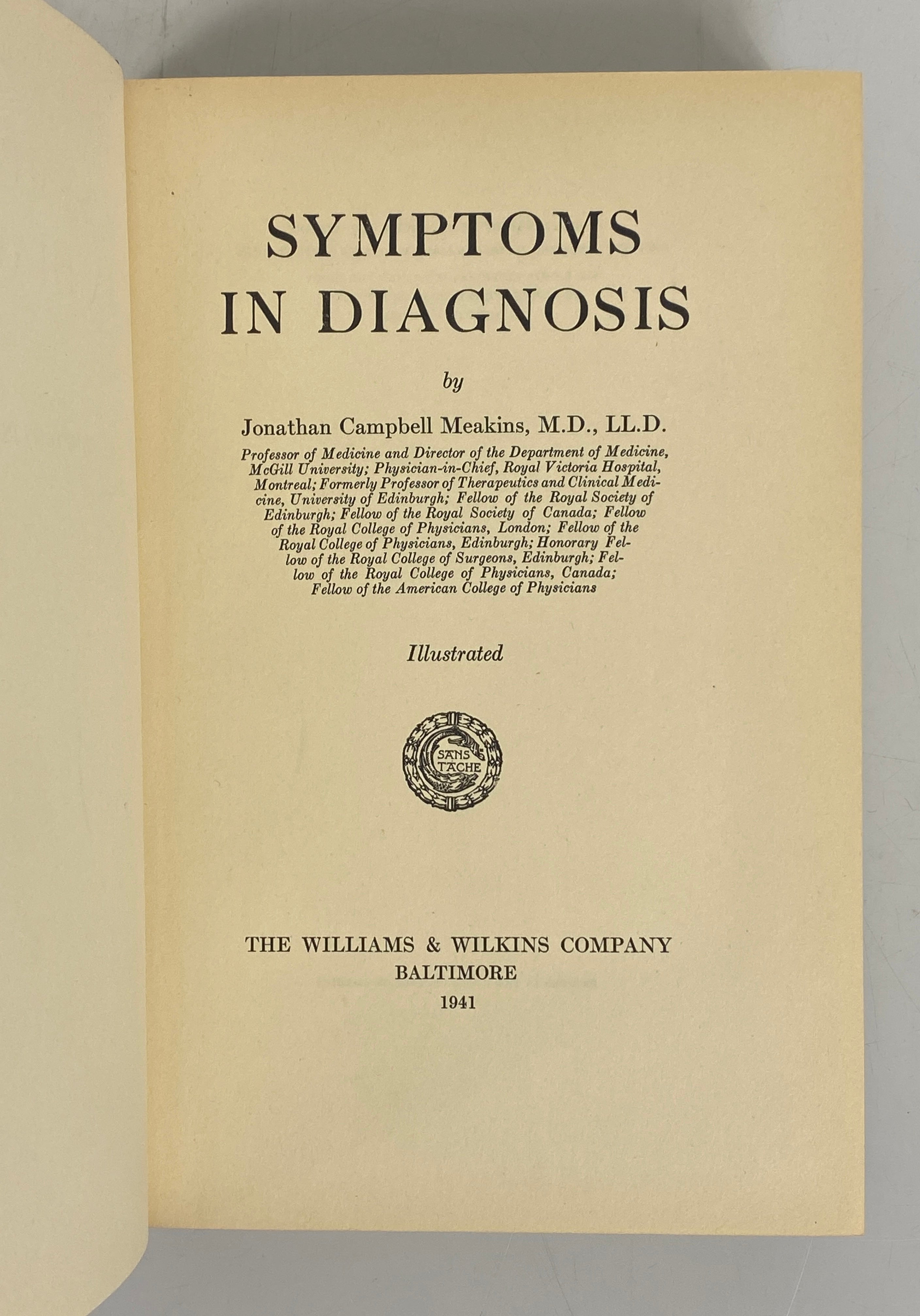 Symptoms in Diagnosis J. Campbell Meakins 1941 Vintage Text Ex-Library