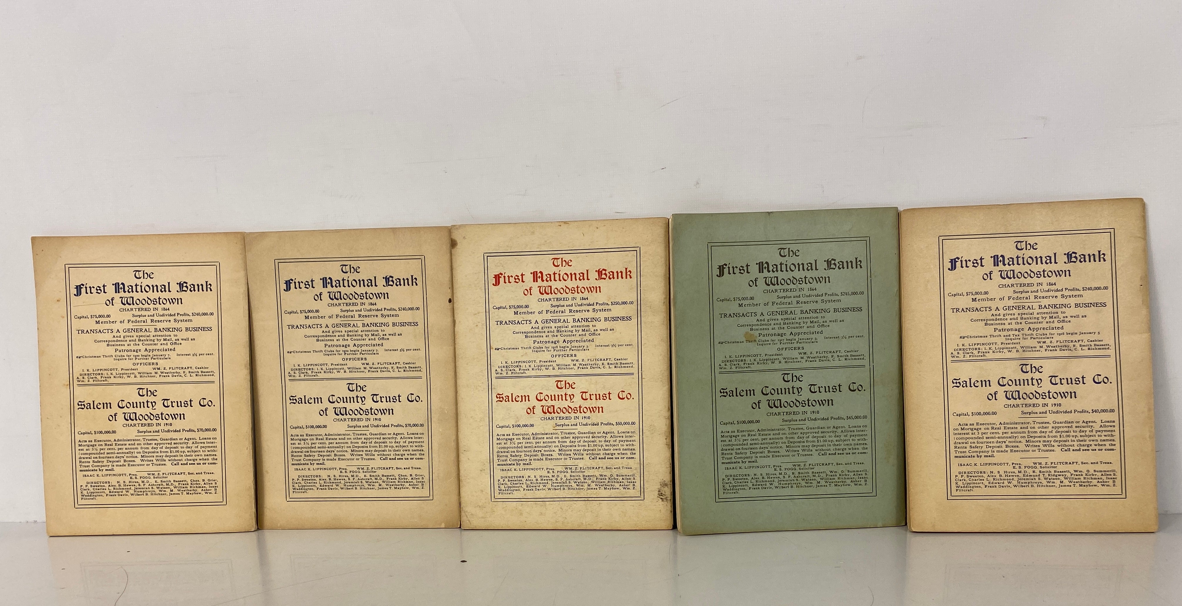 5 Antique Almanac & Year Books First National Bank NJ 1916-1920(2) SC