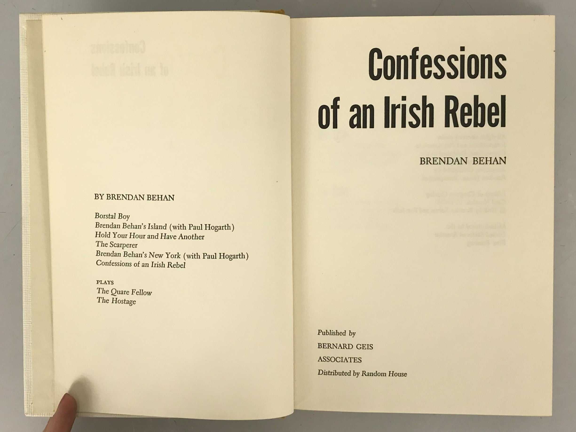 Lot of 2 Brendan Behan Confessions of an Irish Rebel 1965 The Scarperer 1964 HC DJ