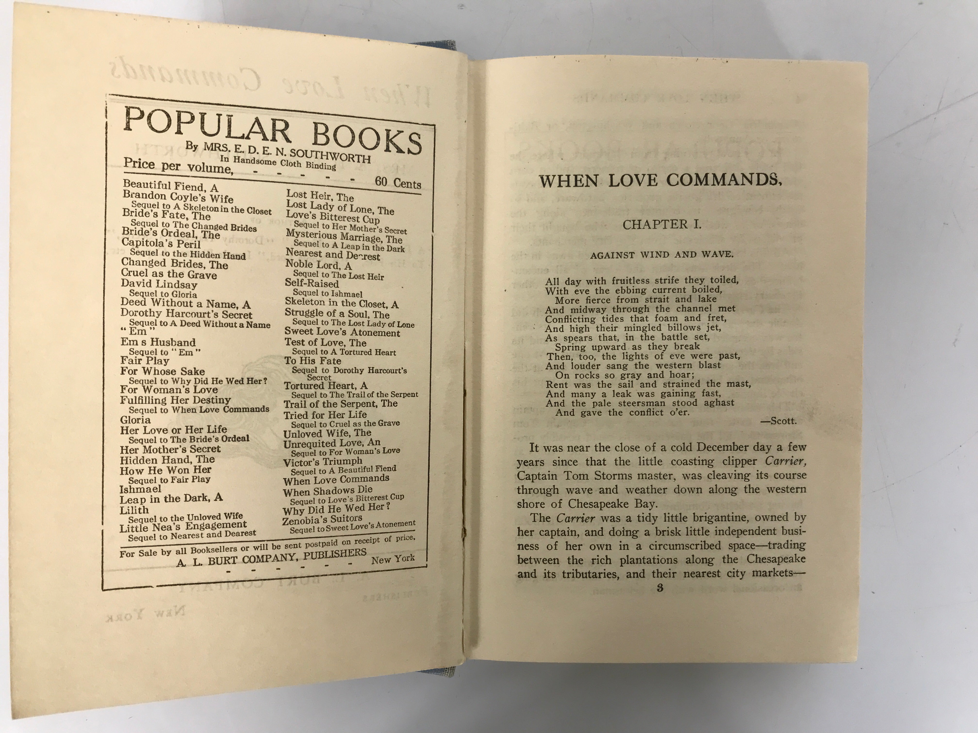 When Love Commands by Mrs. Southworth c1880 Antique HC Novel A.L. Burt Company