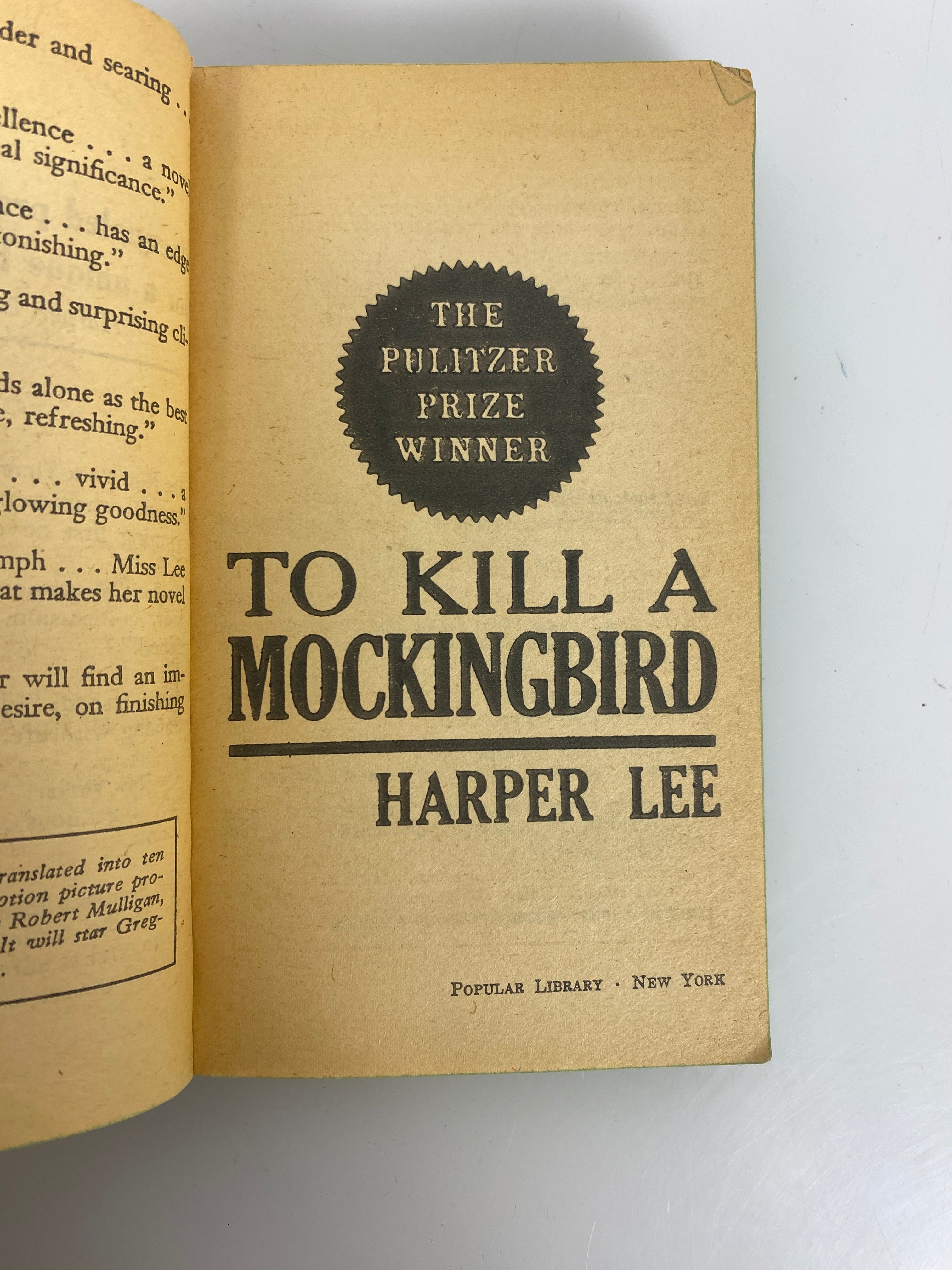 To Kill a Mockingbird by Harper Lee Popular Library 1962 SC