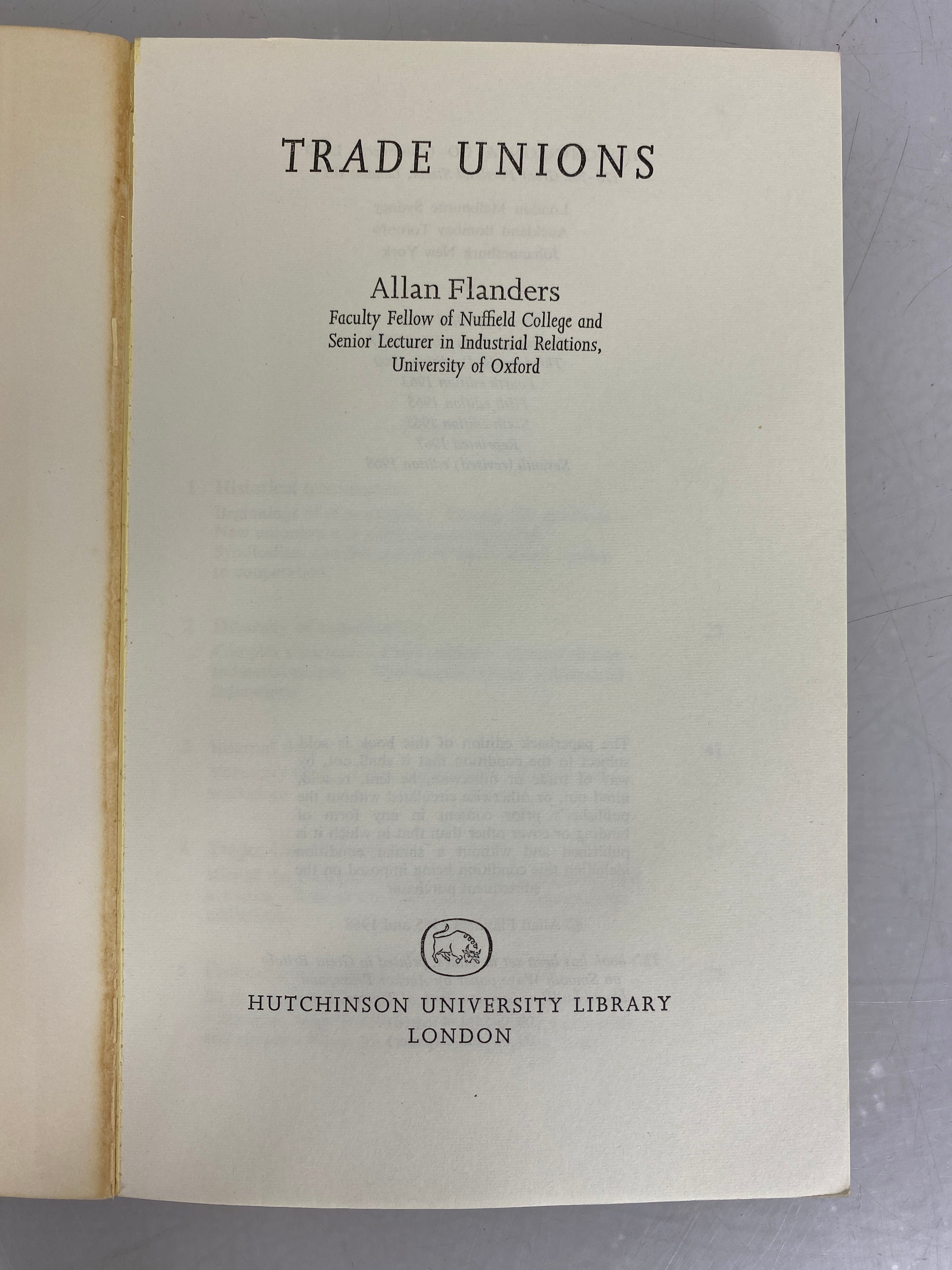 Trade Unions by Allan Flanders 1968 SC