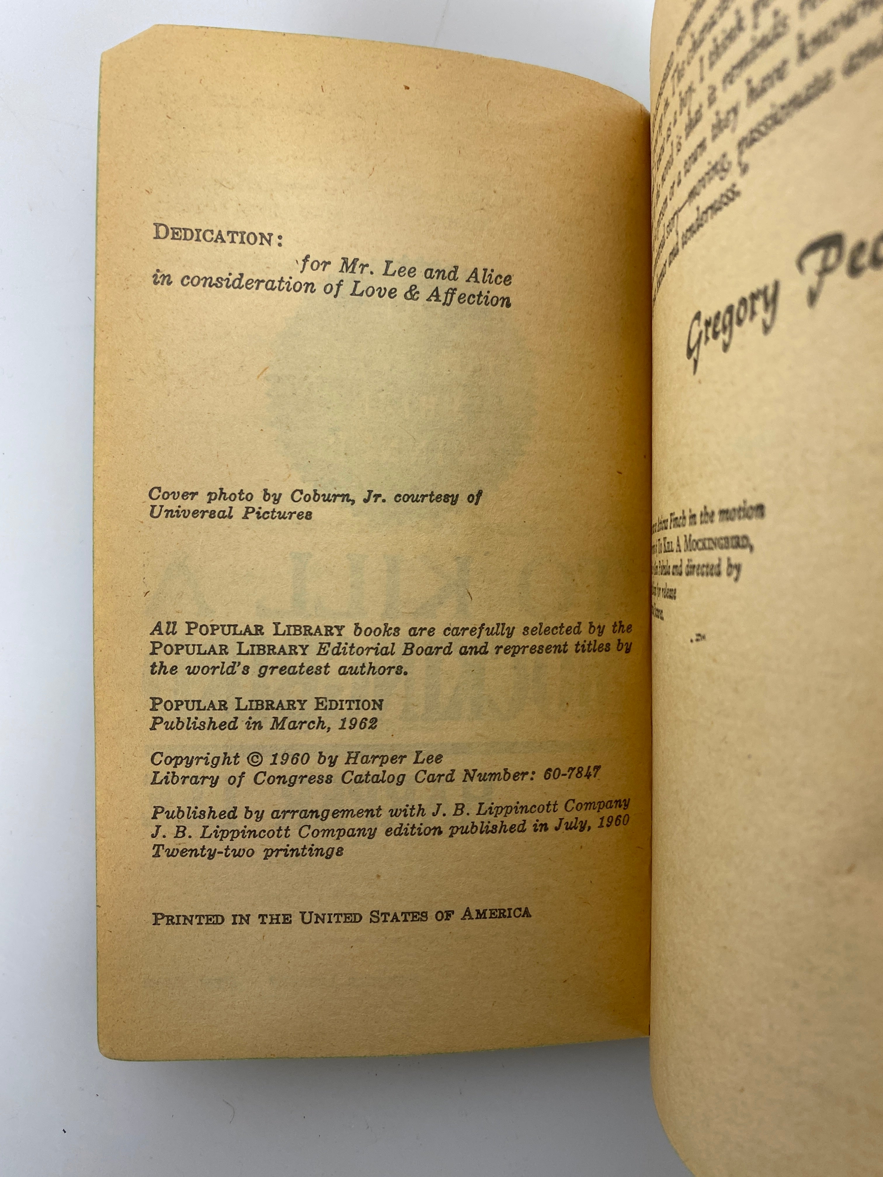 To Kill a Mockingbird by Harper Lee Popular Library 1962 SC