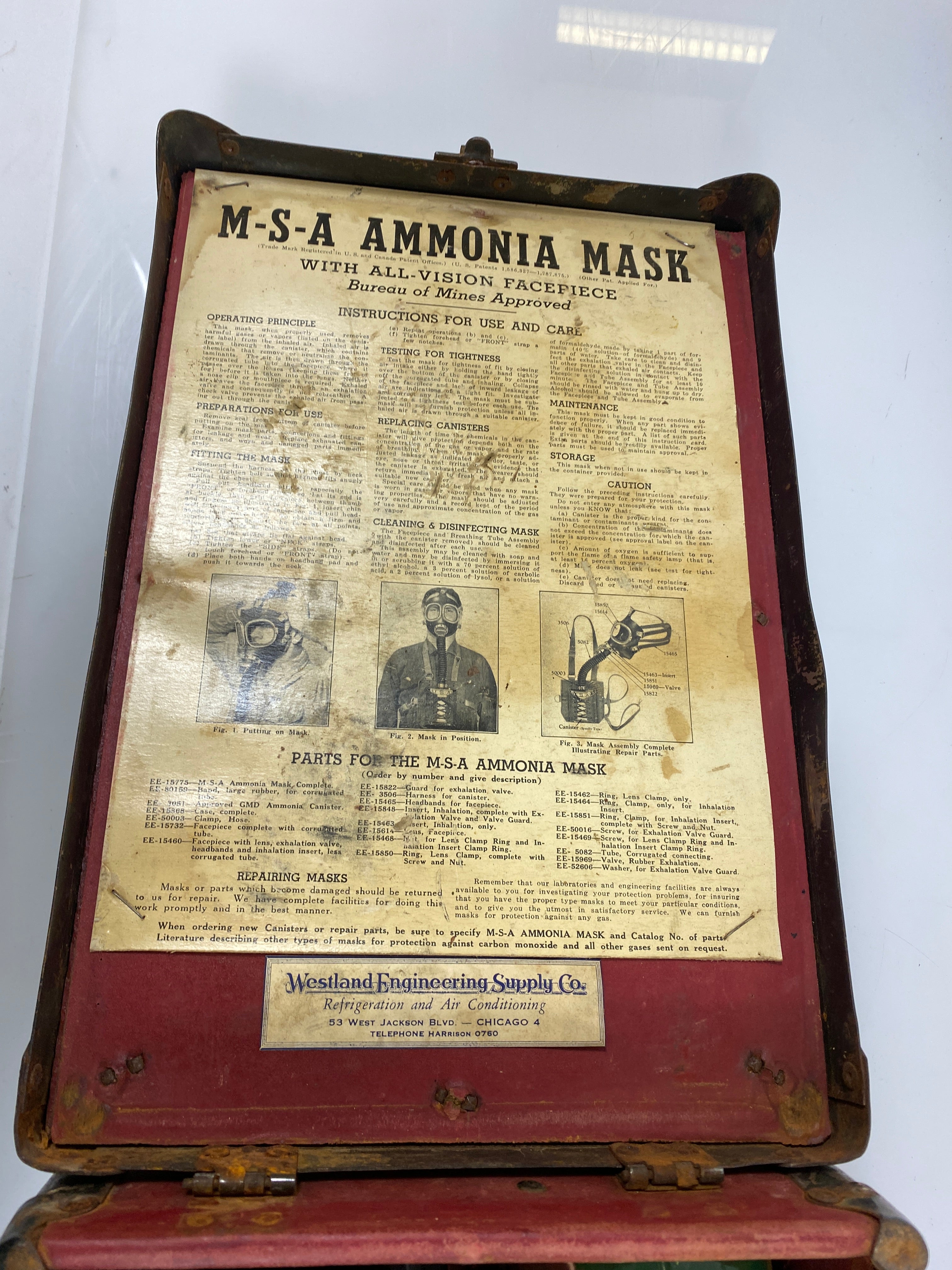 Antique MSA 1921 Ammonia Rubber Gas Mask w/ Original Box