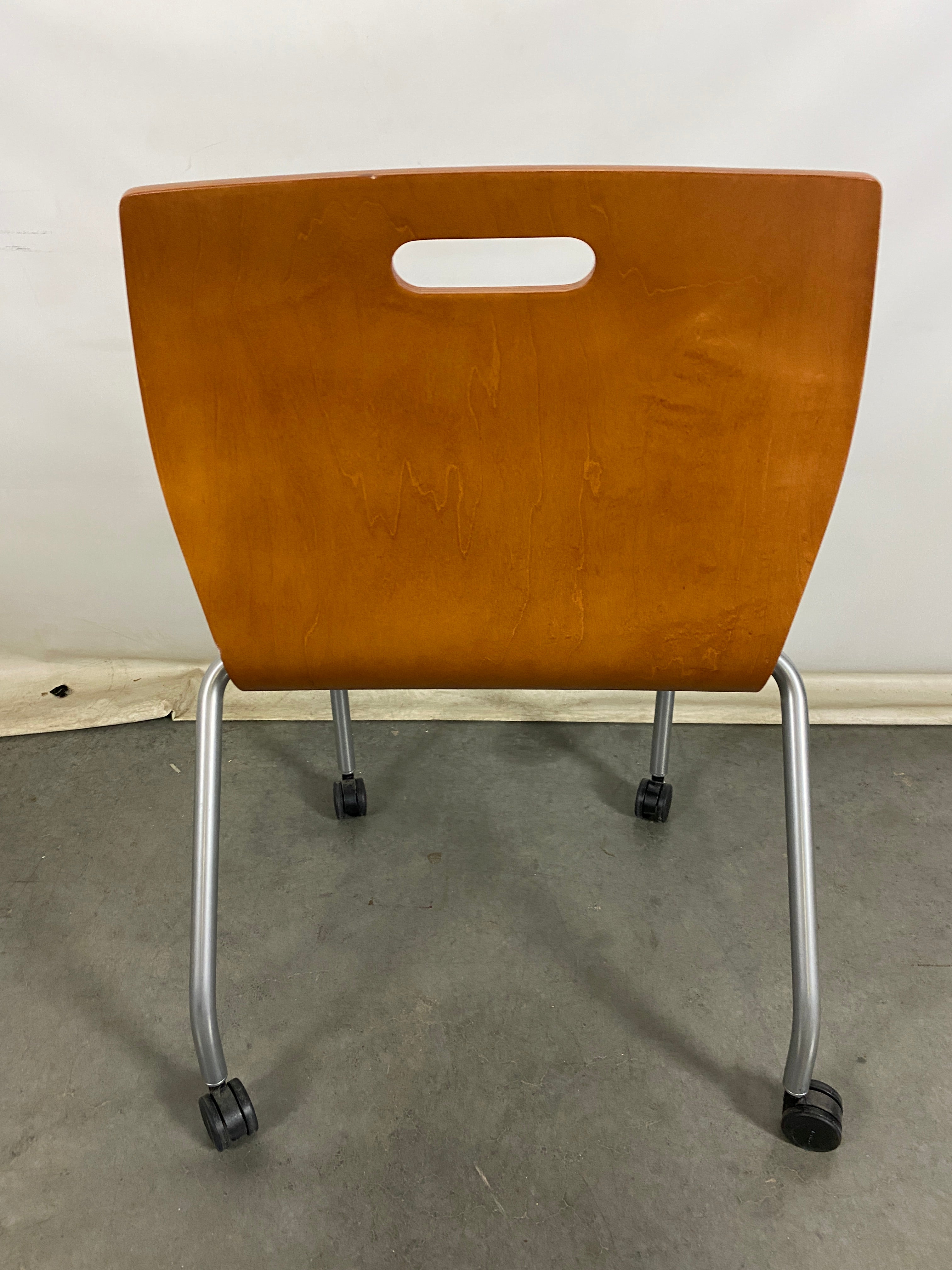 Metropolitan Furniture Corp. Wooden Rolling Chair with Green Upholstered Seat