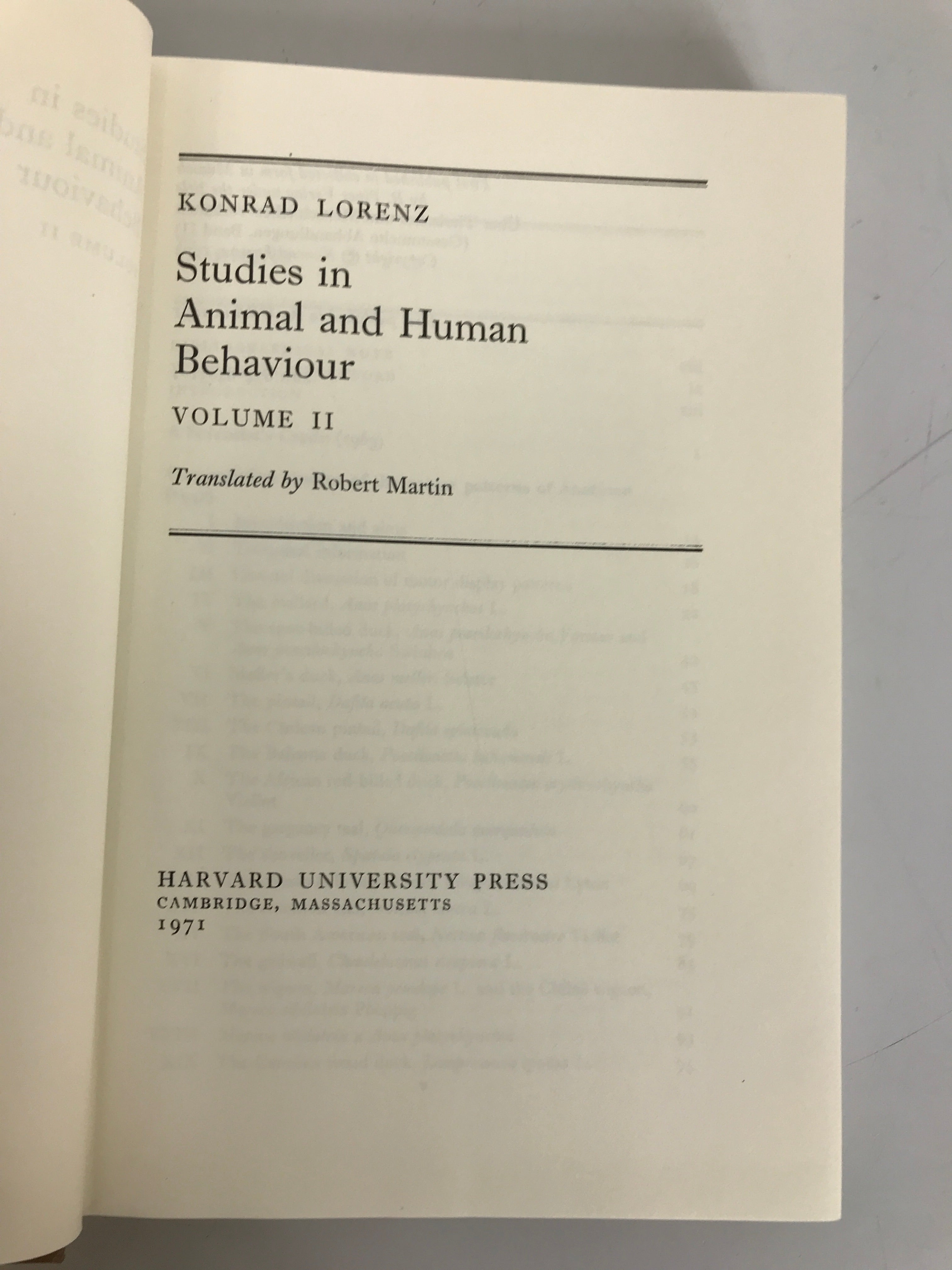 Studies in Animal and Human Behavior by Konrad Lorenz Volume II 1971 HC DJ