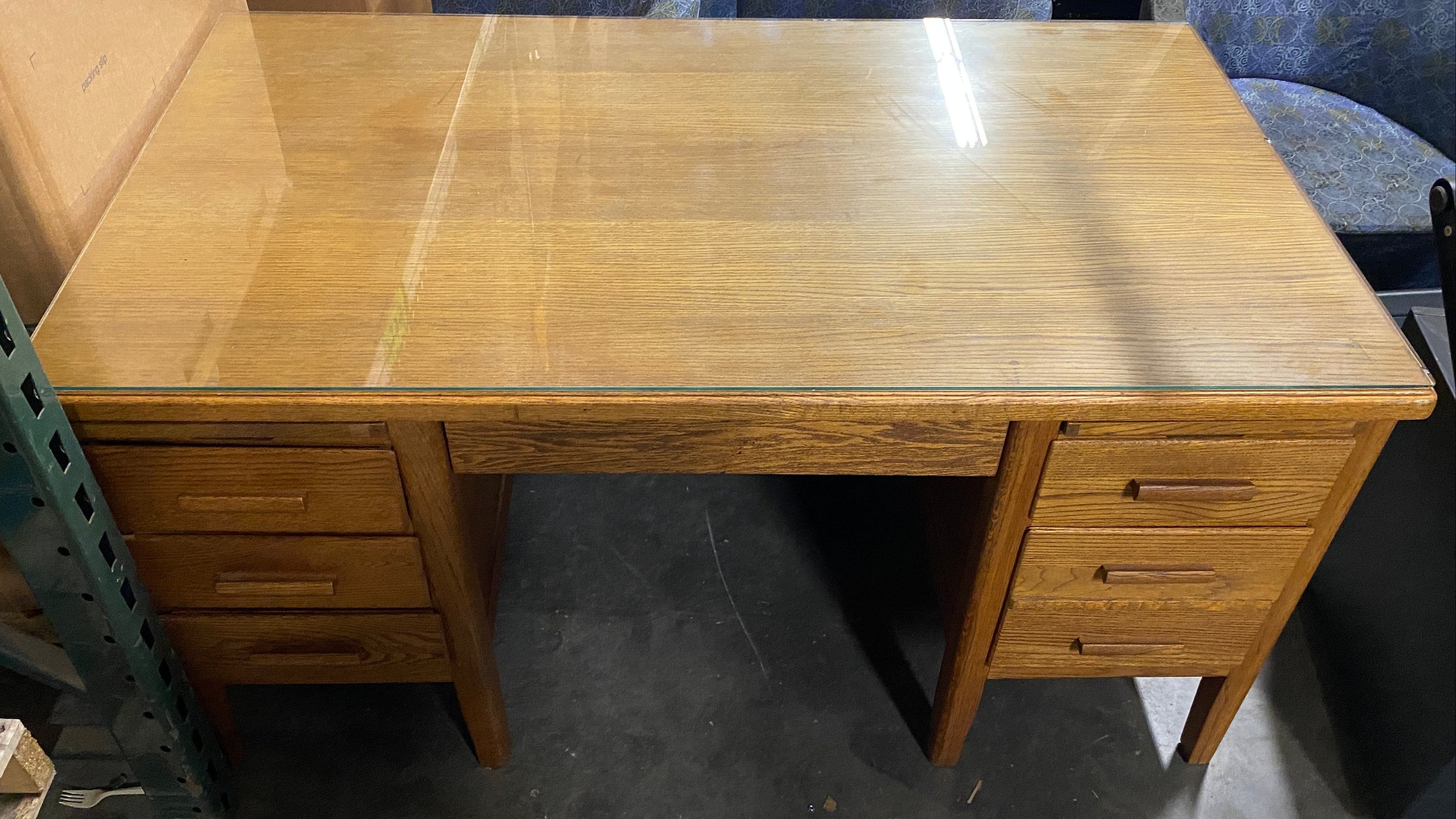 Wooden Glass Top 7 Drawer Desk