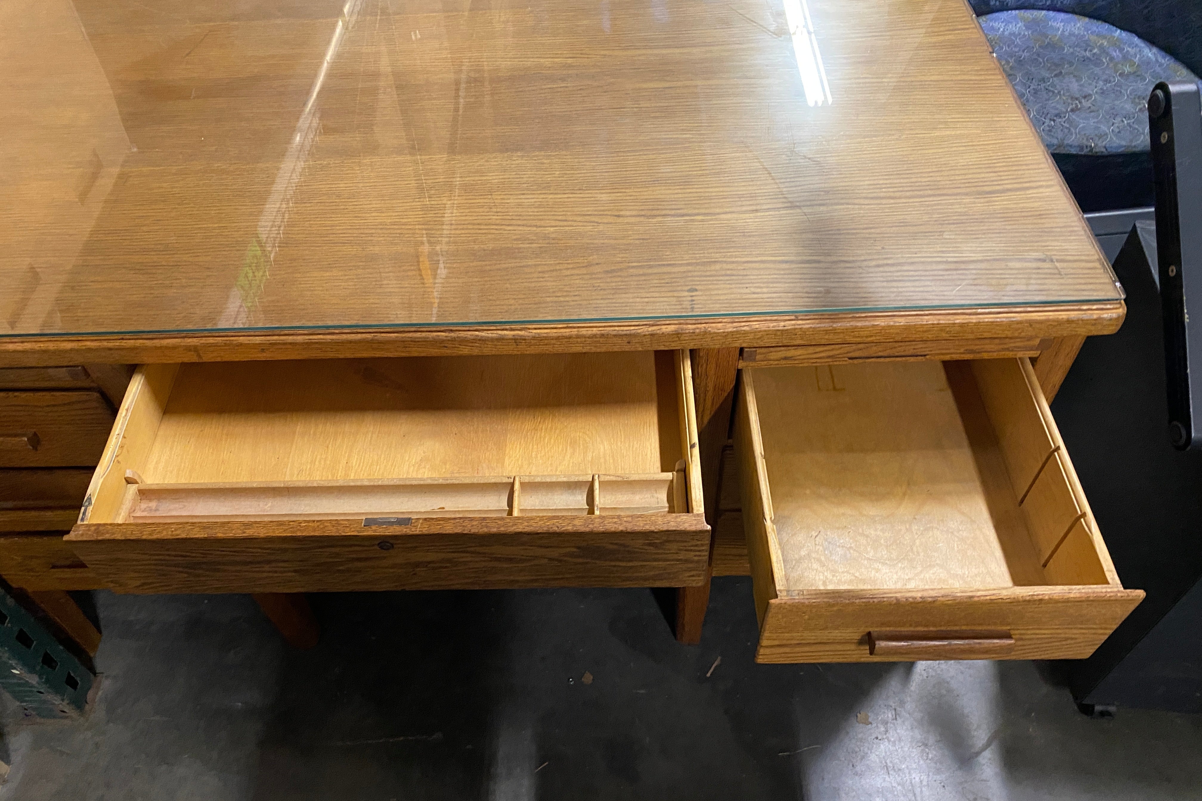 Wooden Glass Top 7 Drawer Desk