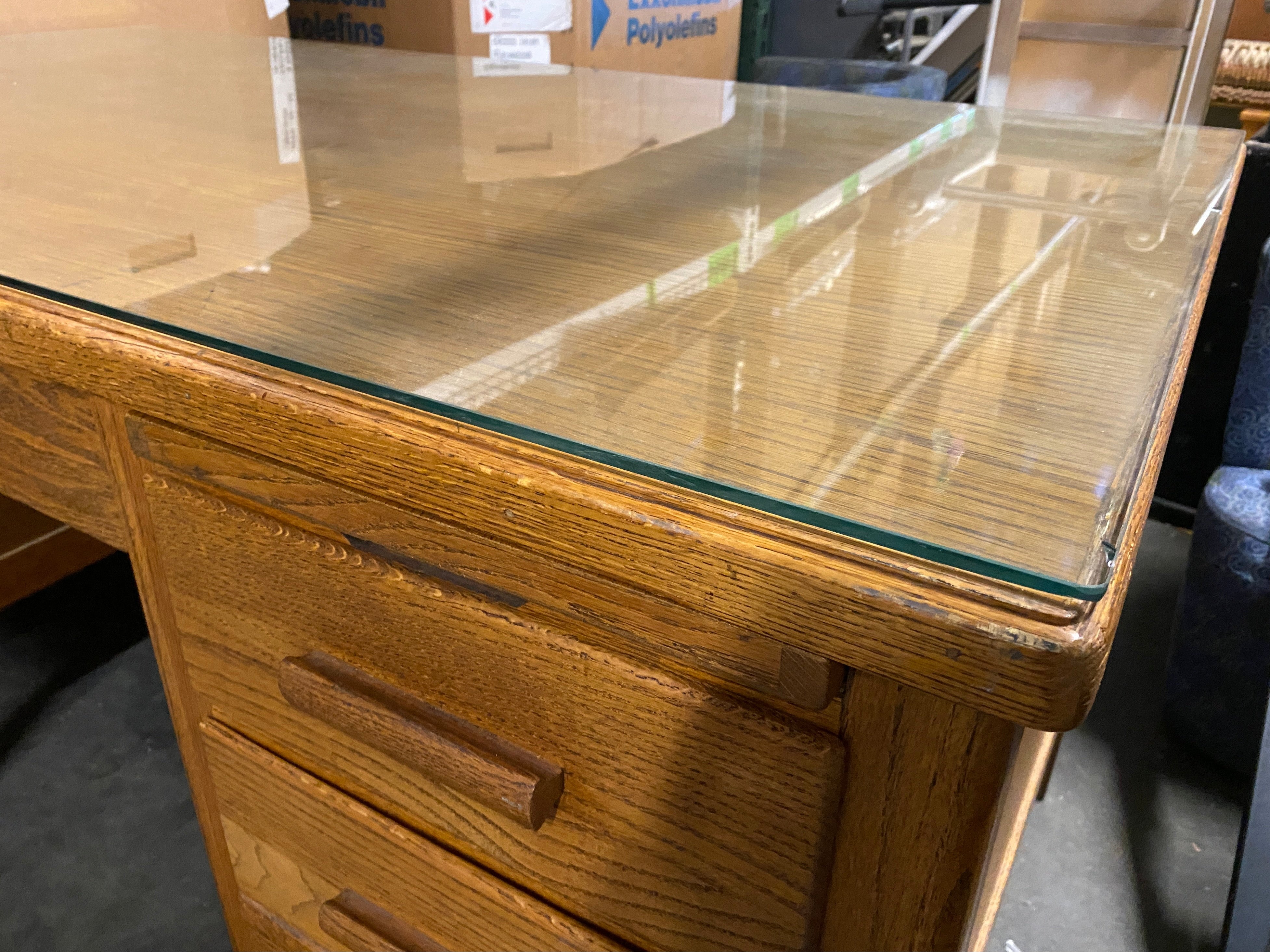 Wooden Glass Top 7 Drawer Desk