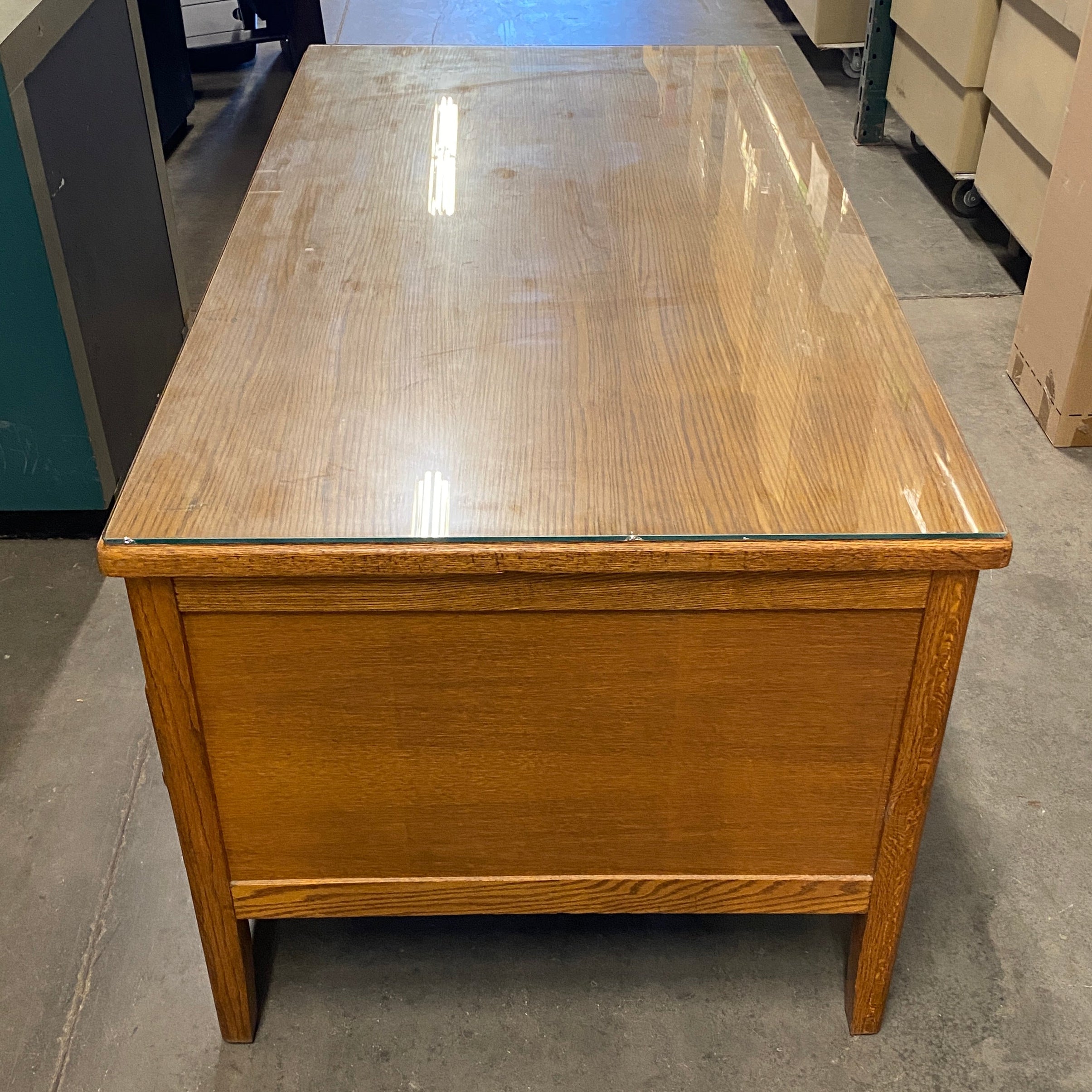 Wooden Glass Top 7 Drawer Desk