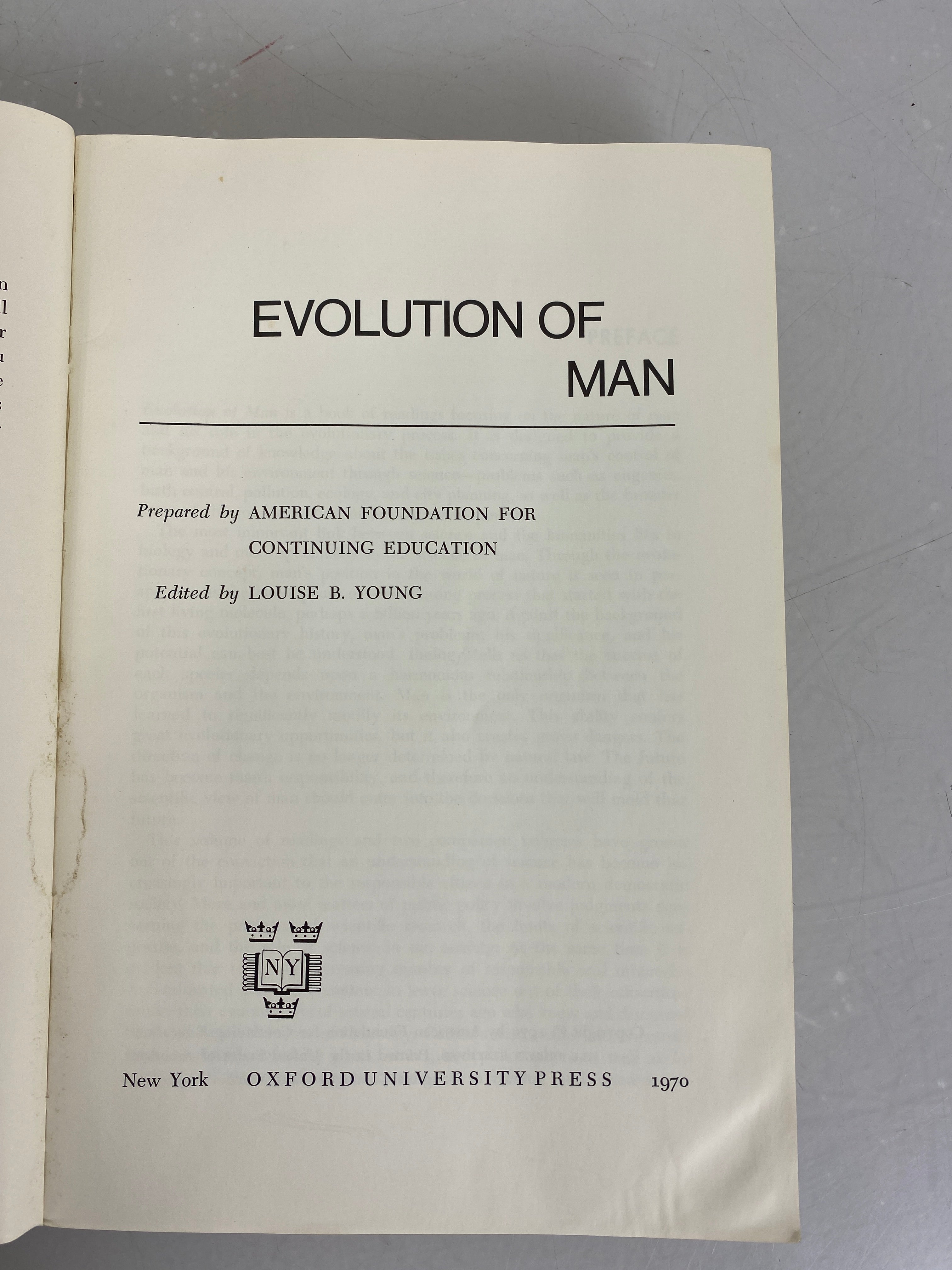 Evolution of Man by Louise B. Young 1970 SC