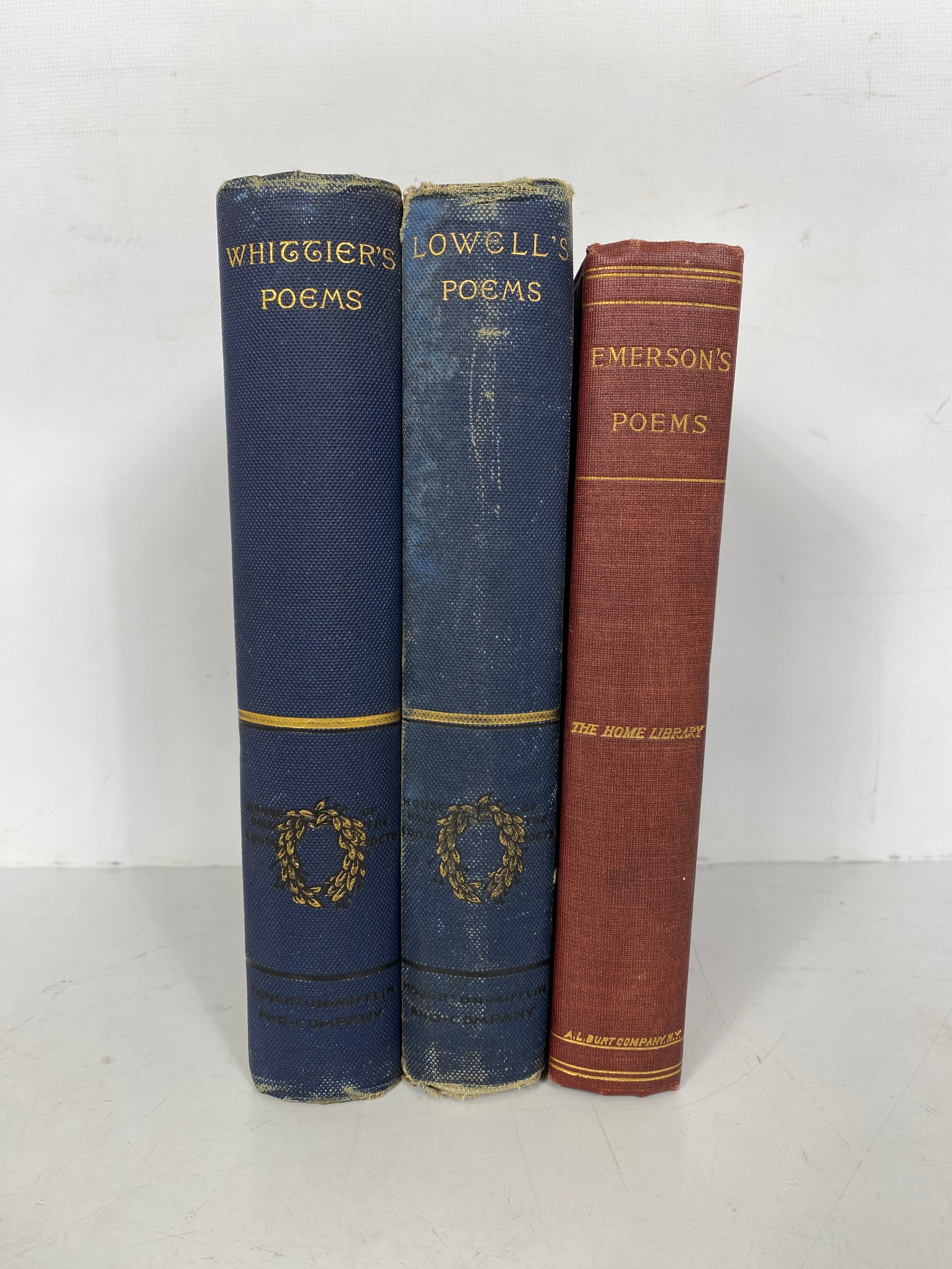 3 Antique Volumes of Poetry: Whittier/Lowell/Emerson 1885-1900 HC