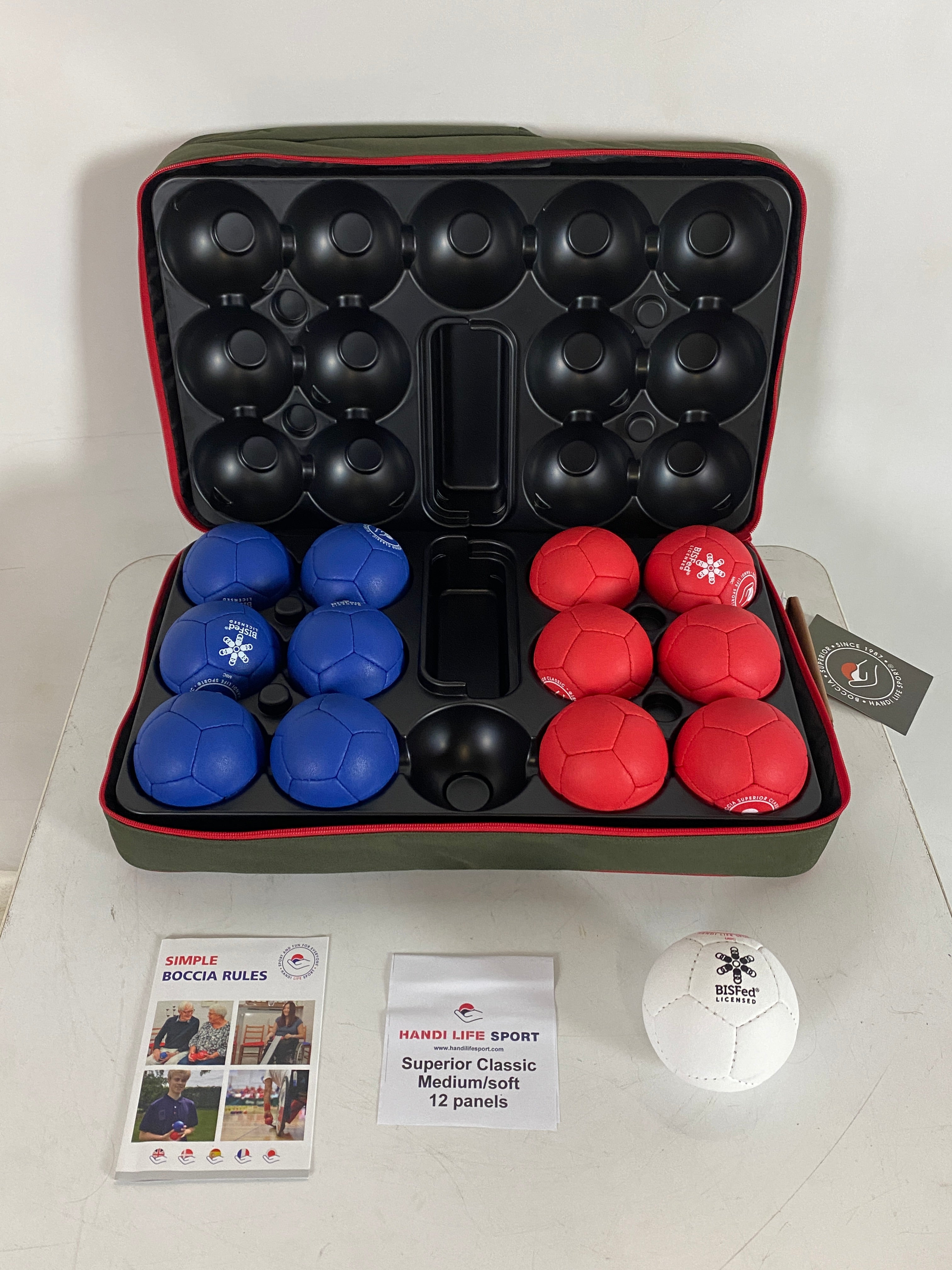 Handi Life Sport Superior Shine Boccia Ball Set with Olive Backpack Case