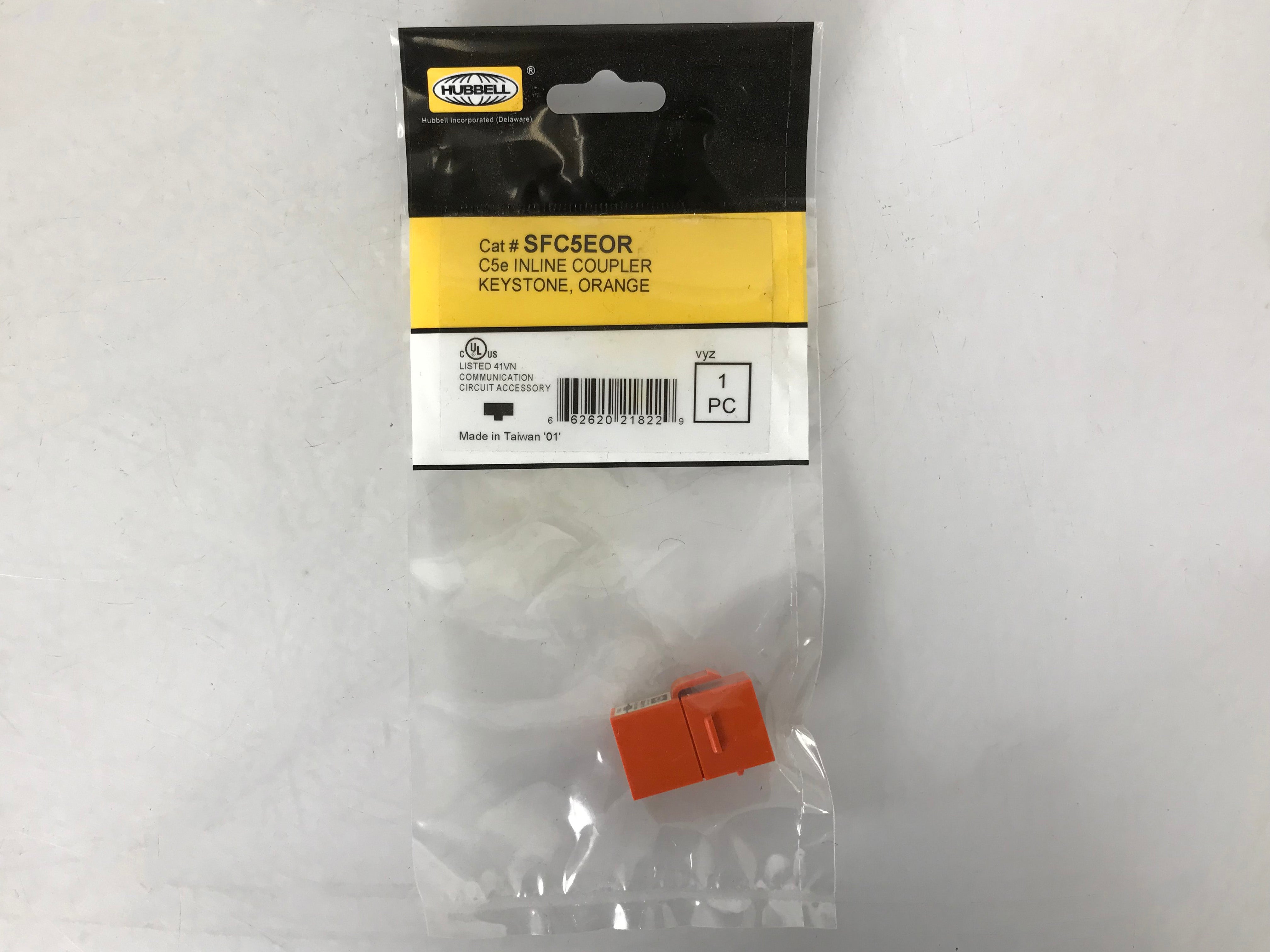 Hubbell SFC5EOR C5e Orange Inline Keystone Coupler Pack of 10