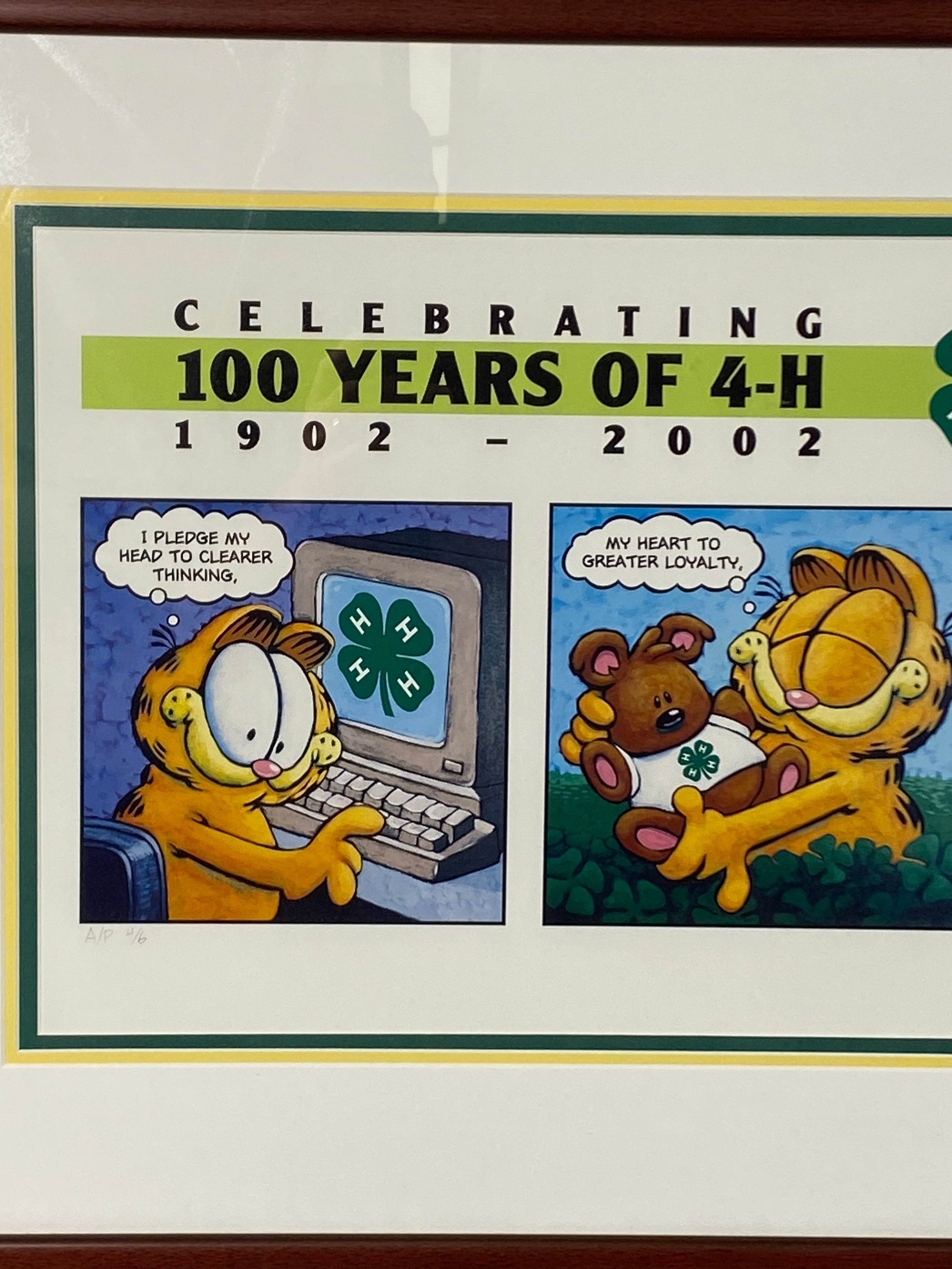 Framed 100 Years of 4-H Garfield Cartoon Artist Proof 4/6 Signed by Jim Davis