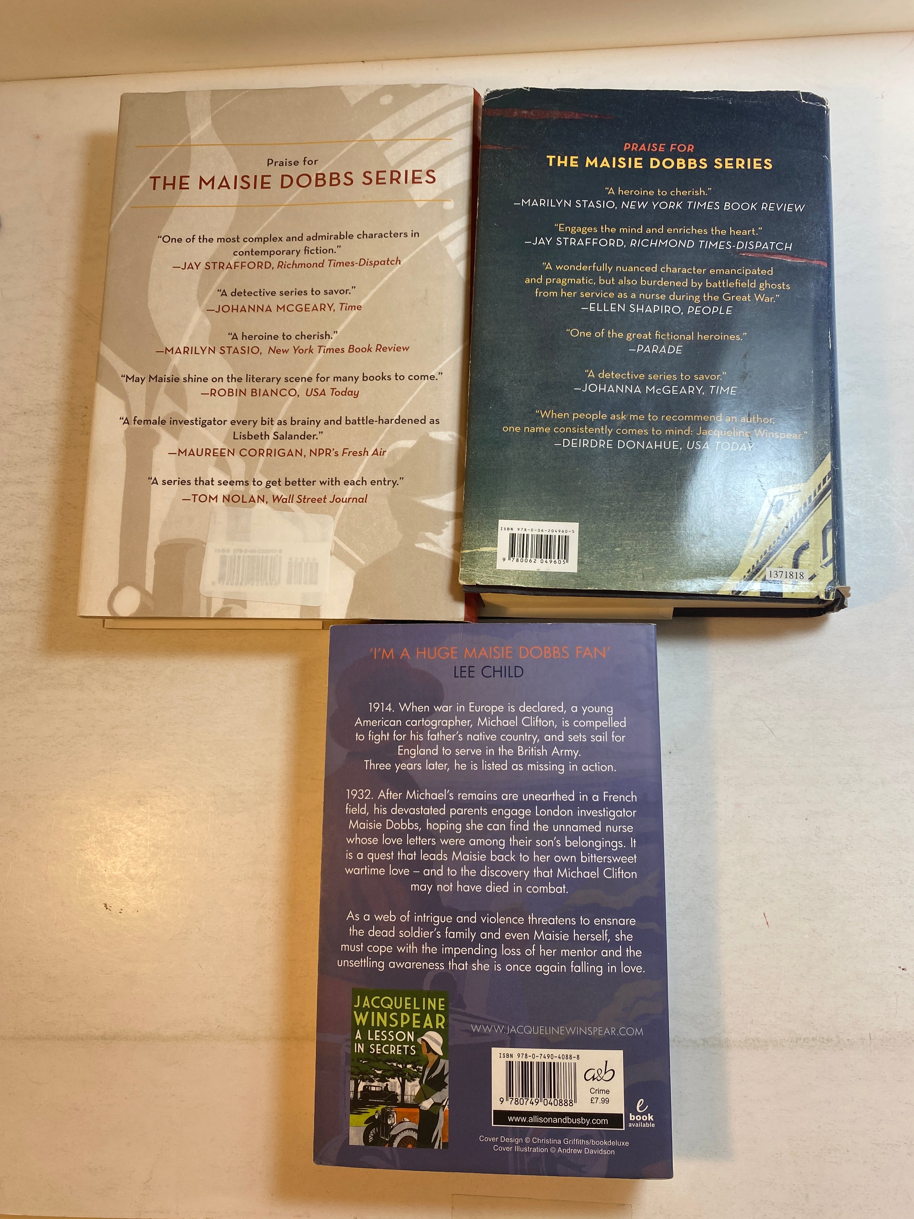 Lot of 3 Jacqueline Winspear Maisie Dobbs Novels 2010-2016
