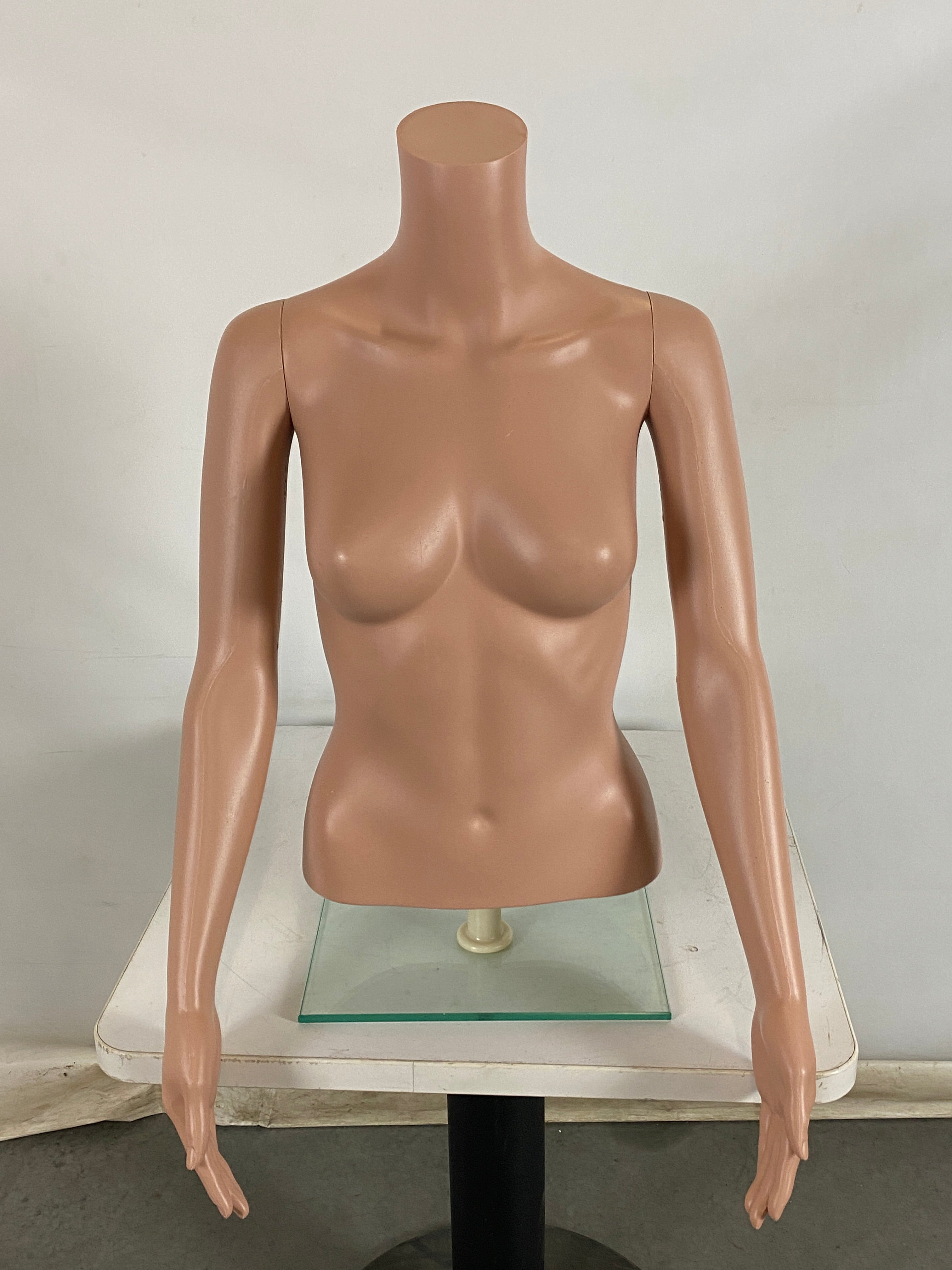 Female Countertop Plastic Mannequin Torso with Glass Base