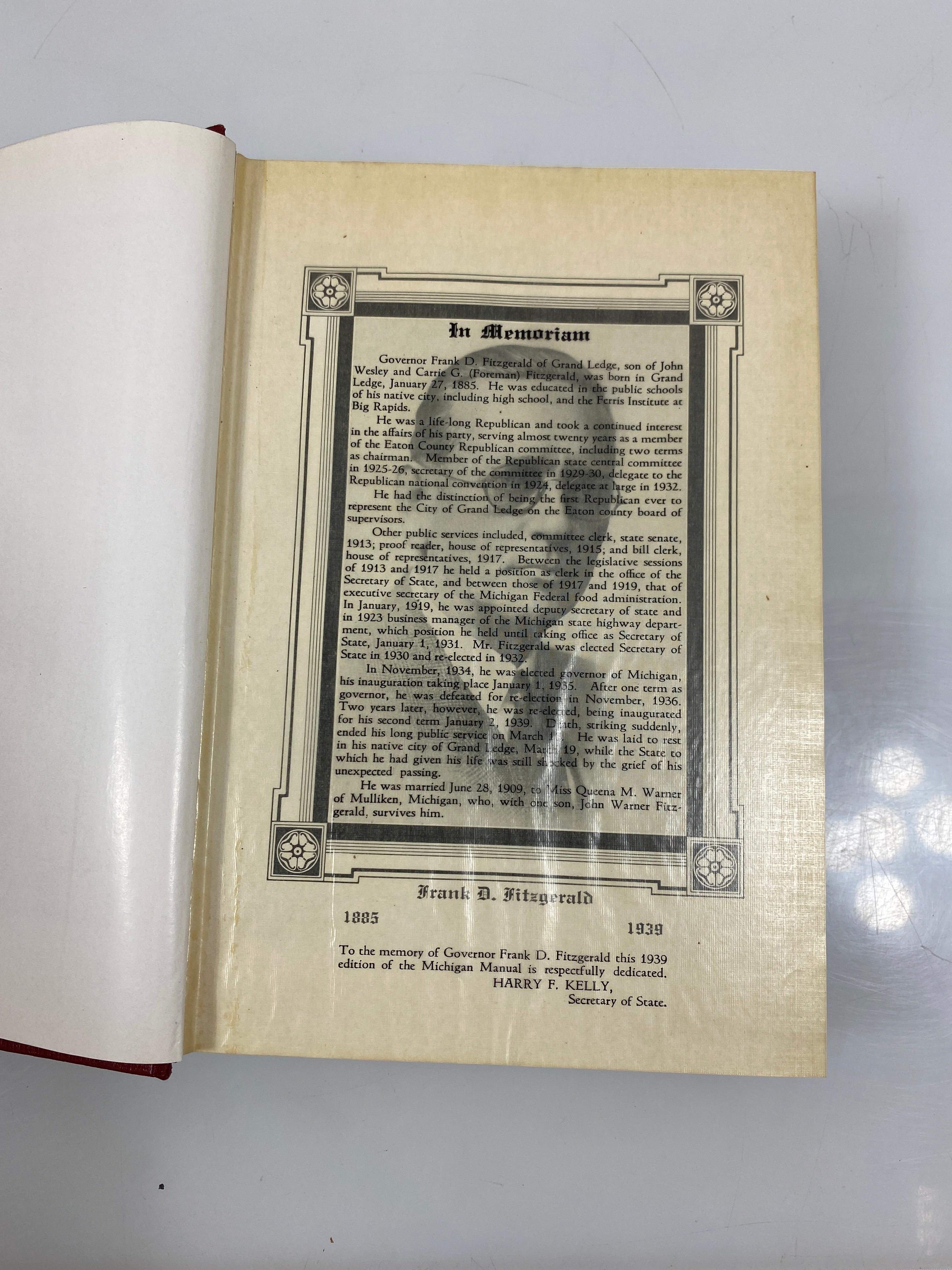 Michigan Official Directory and Legislative Manual 1940 HC