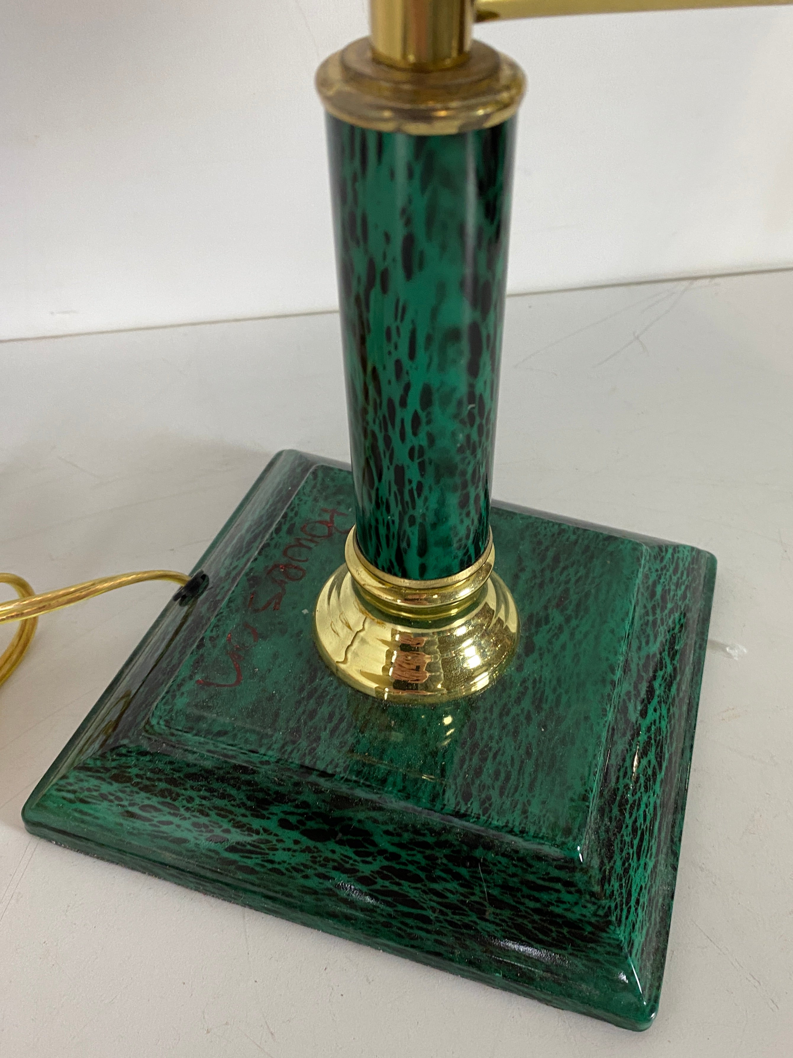 Vintage Adjustable Desk Lamp with Jade Base and Canvas Shade