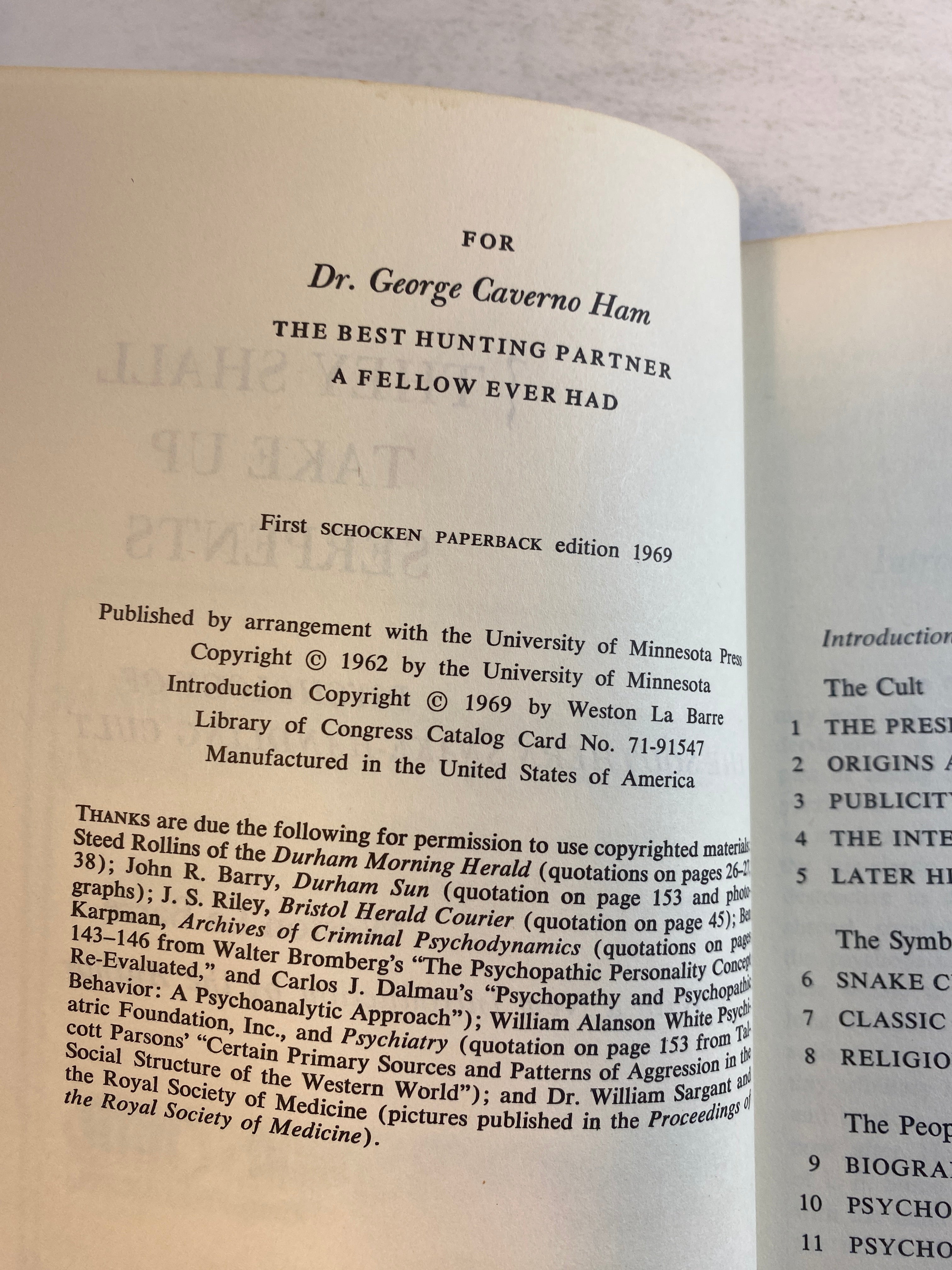 They Shall Take Up Serpents Weston La Barre 1969 SC