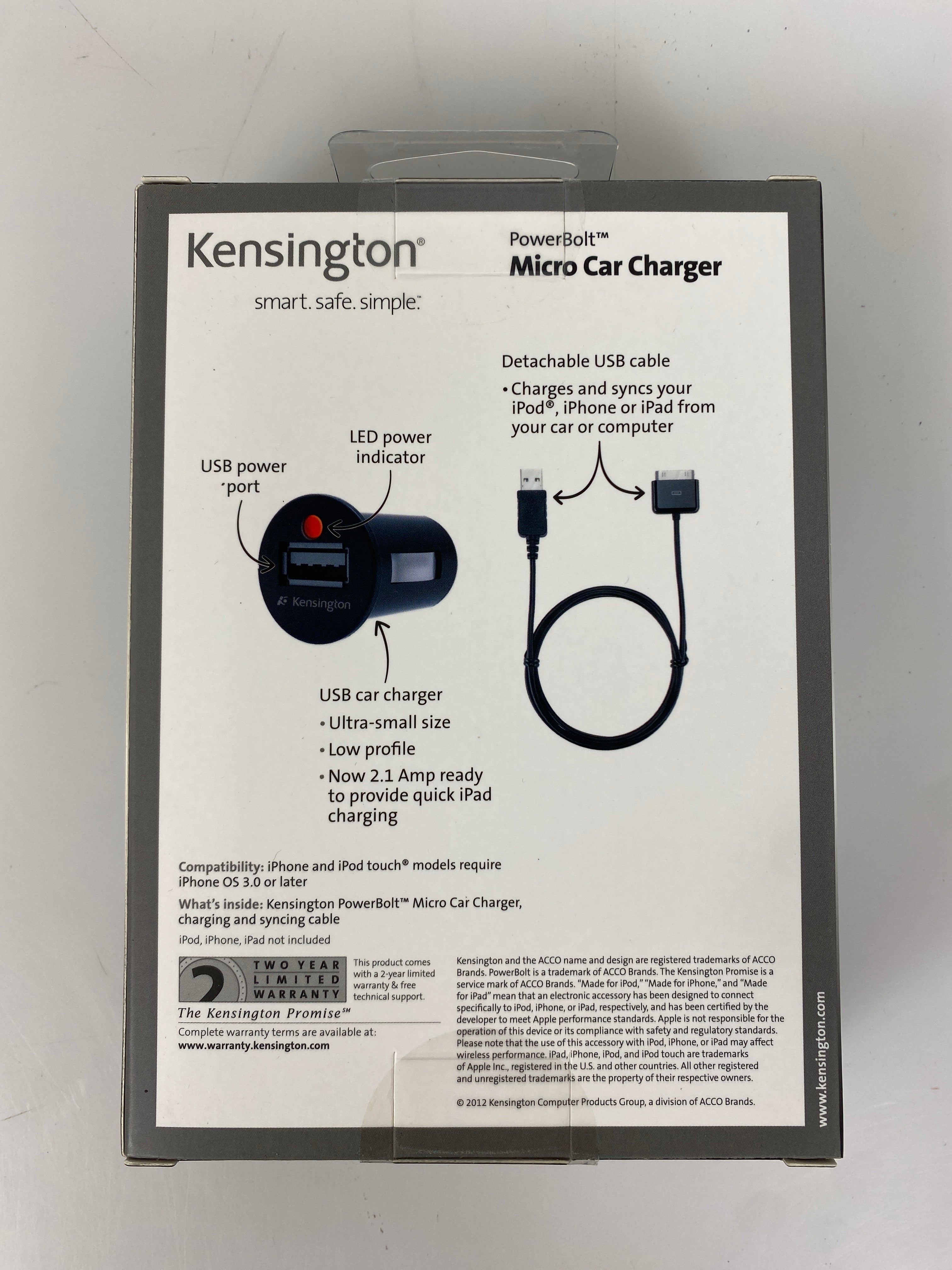 Kensington PowerBolt Micro Car Charger for iPad and iPhone