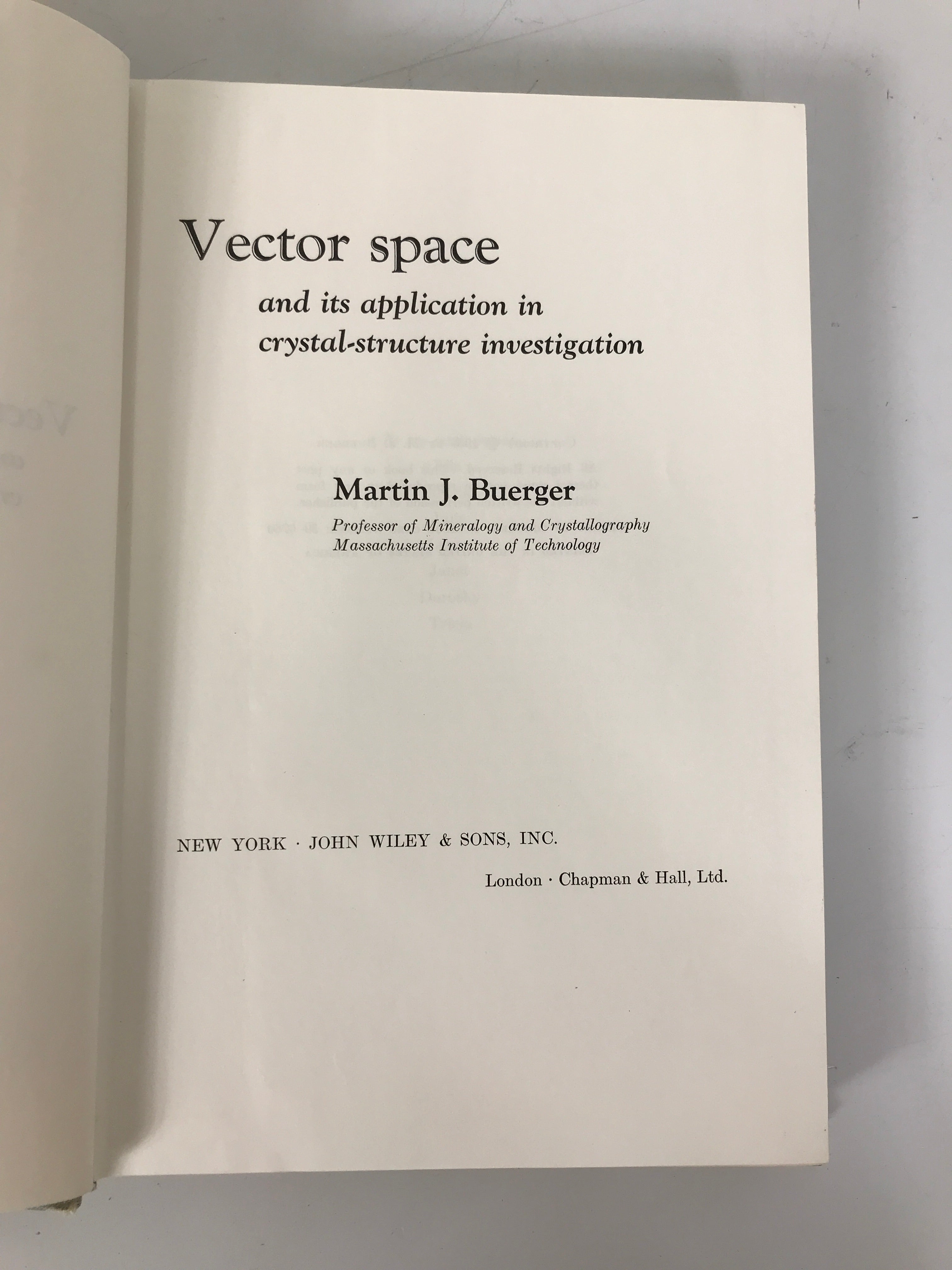 Vector Space Martin Buerger 1959 John Wiley & Sons, Inc. HC