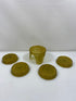 Vintage Couroc Of Monterey Set Of 4 Gold Glitter Plastic 4" Coasters In Caddy