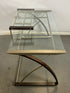 Grey Metal and Dark Wood Desk with Glass Top and Raised Monitor Platform