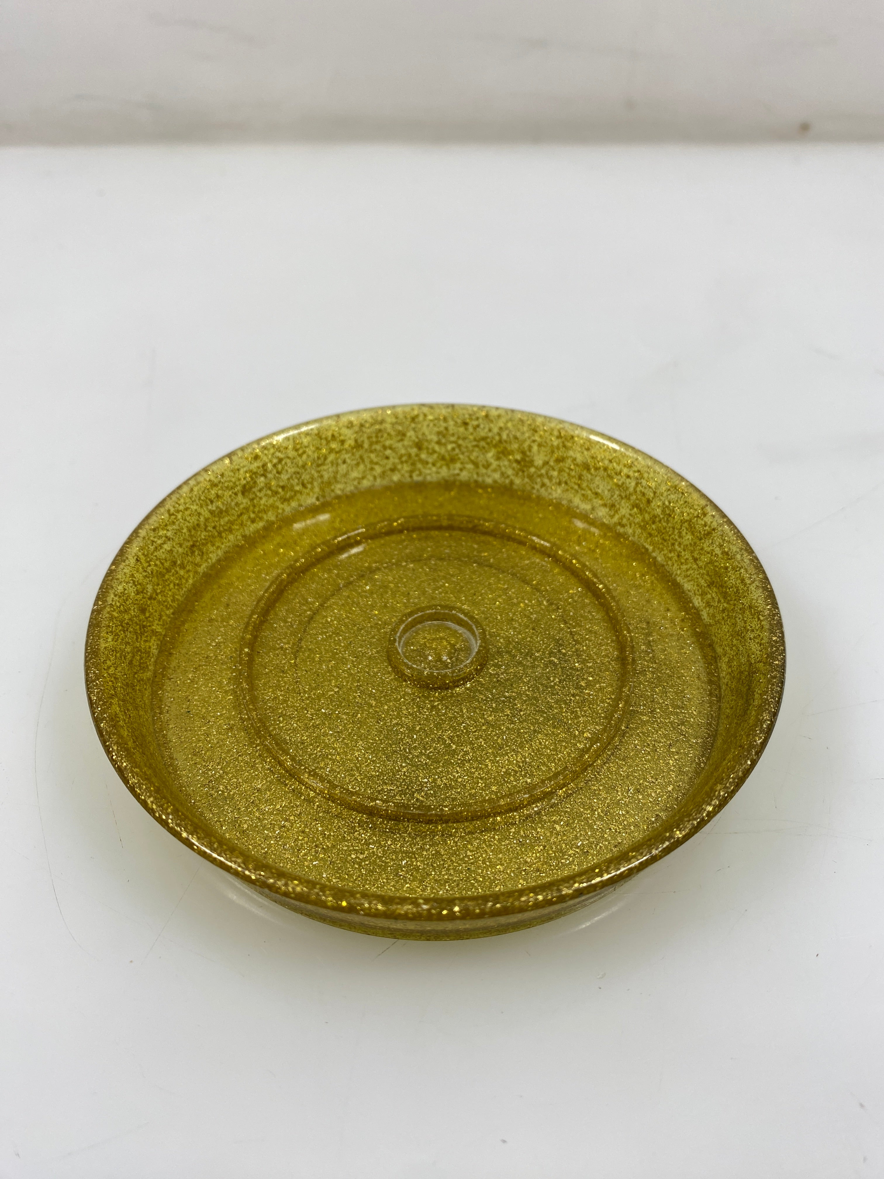 Vintage Couroc Of Monterey Set Of 4 Gold Glitter Plastic 4" Coasters In Caddy