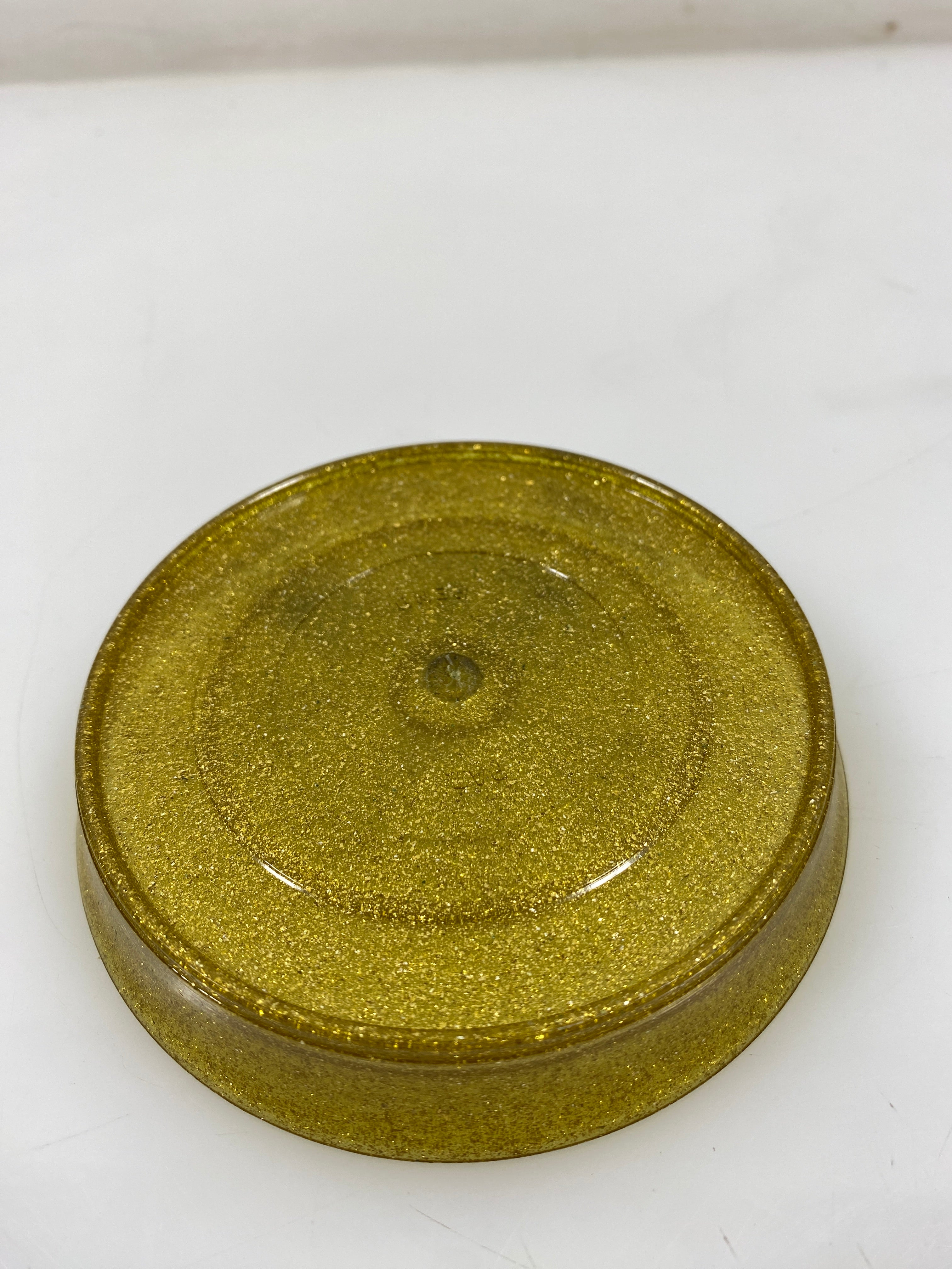 Vintage Couroc Of Monterey Set Of 4 Gold Glitter Plastic 4" Coasters In Caddy