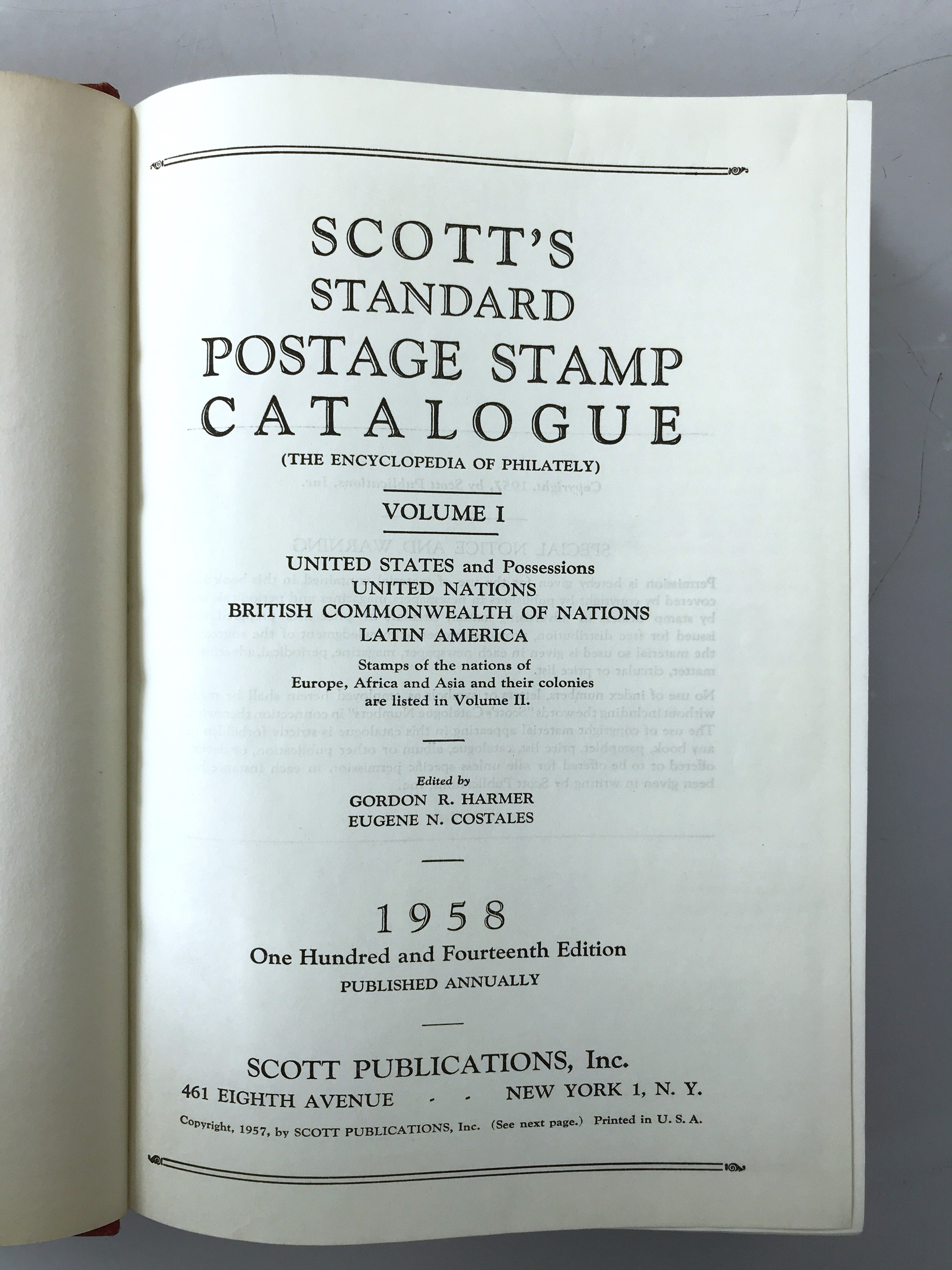 2 Volume Set Scott Standard Postage Stamp Catalogue 1958 HC