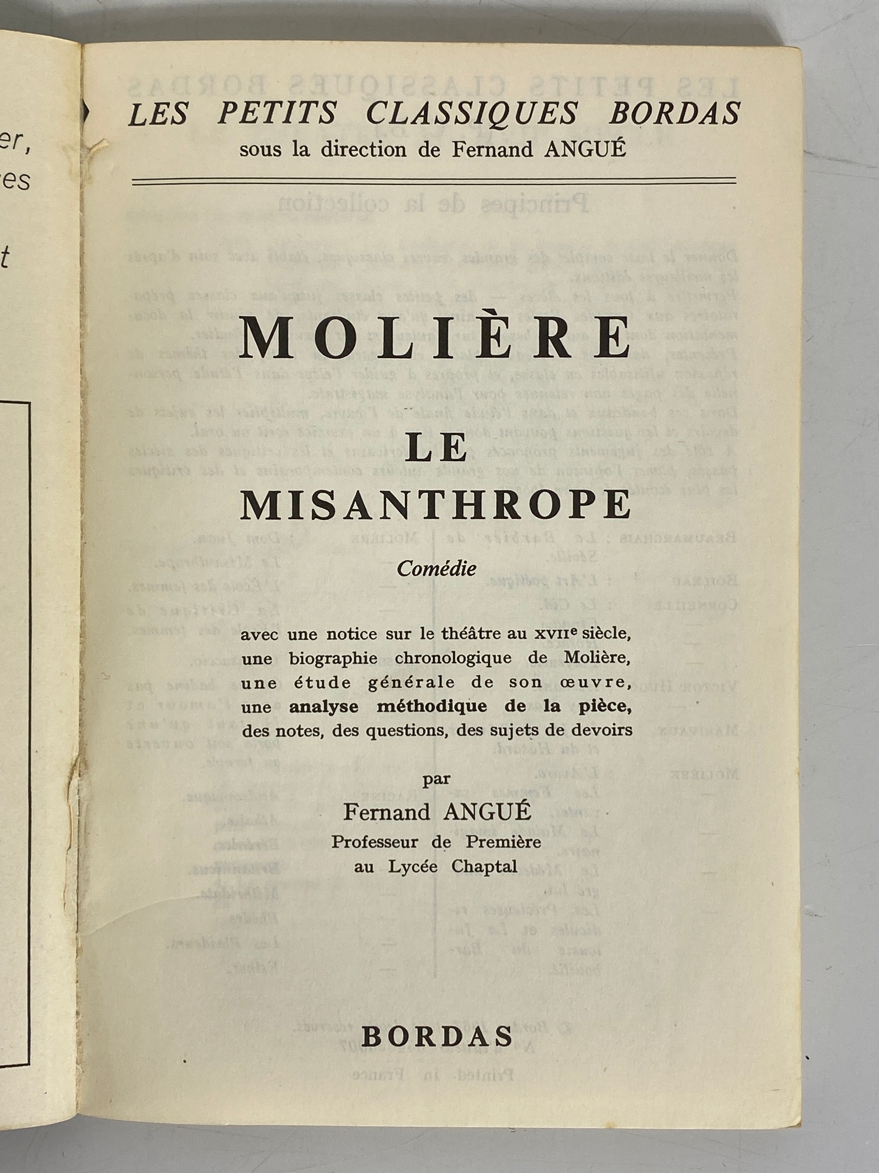 Lot of 5 French Language Classics incl Moliere/Rousseau Vintage SC