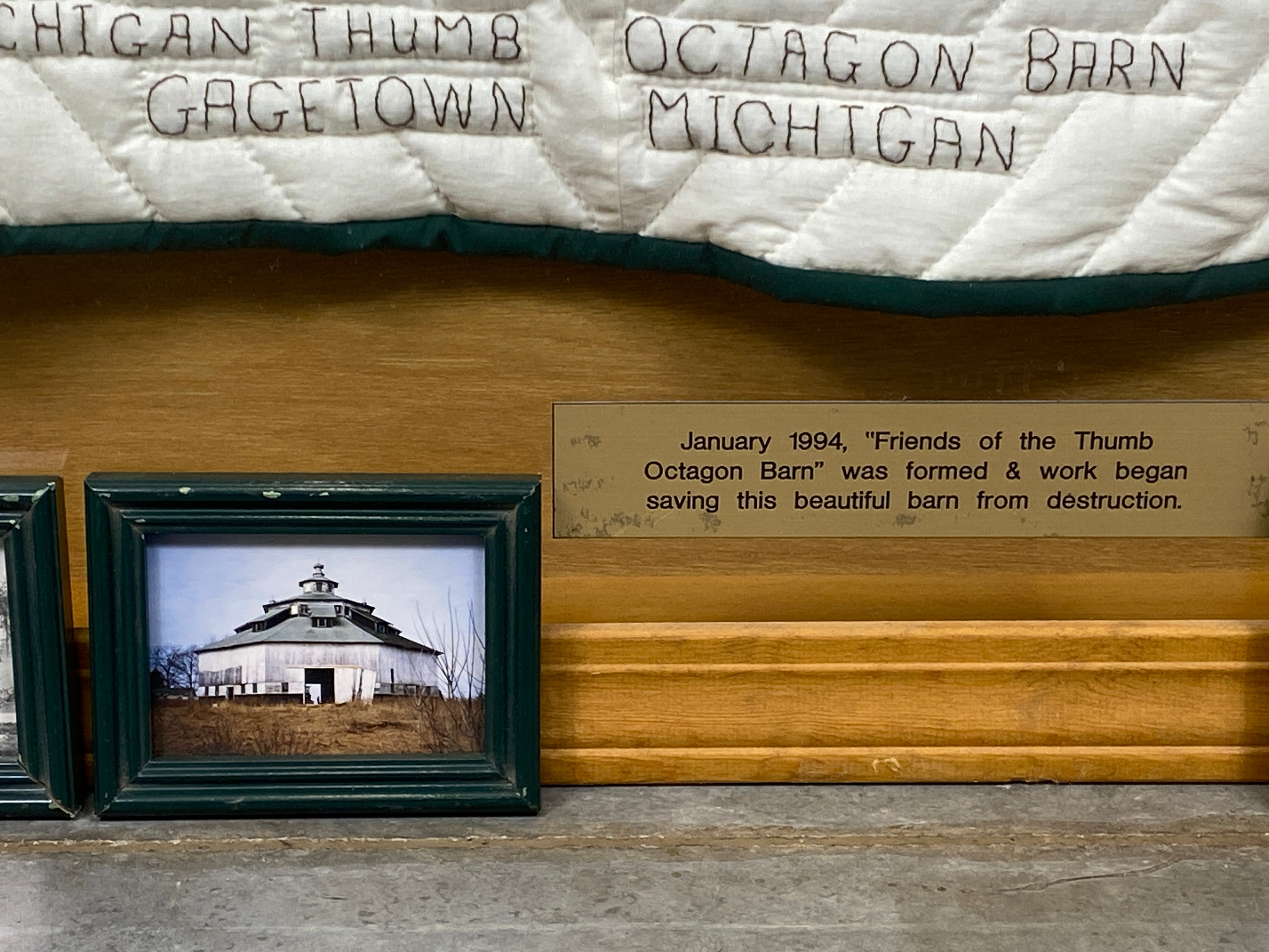 Framed Stitched Quilt of Octagon Barn by G.A. Cook with 3 Photos